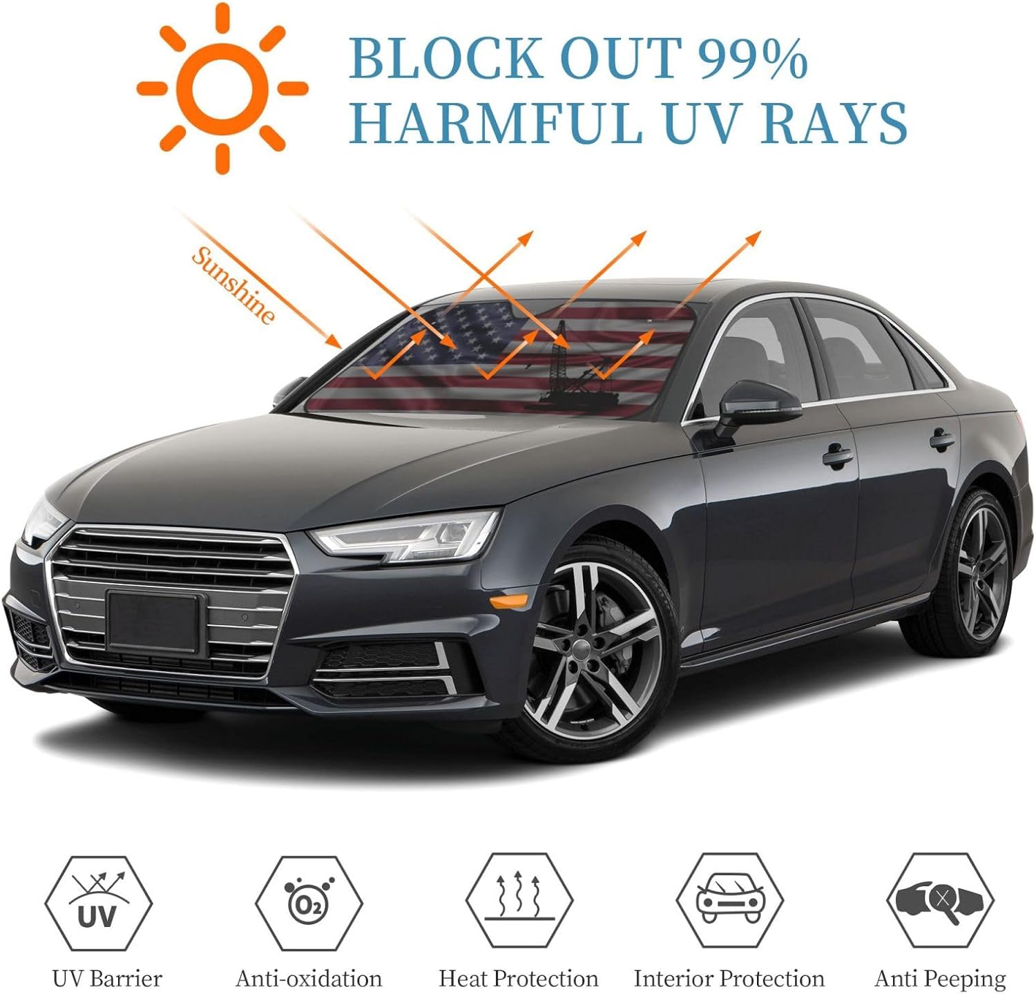 Crane Operator America Flag Foldable Car Windshield Sunshade Blocks Heat and Sun Glare Uv Rays