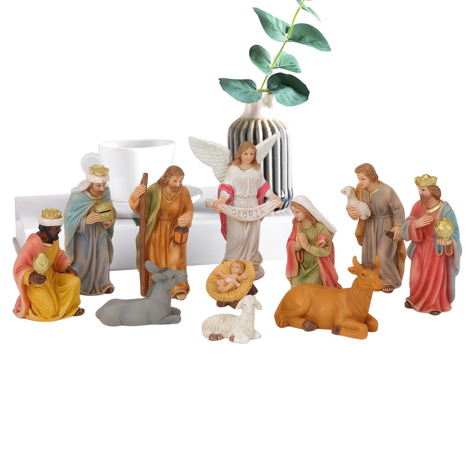 Christmas Nativity Scene, Set de nativity de resina, figuras cristianas | Holiday Nativity Decor for Home, Church, Table, Shelf, Fireplace, Office & Christmas Display