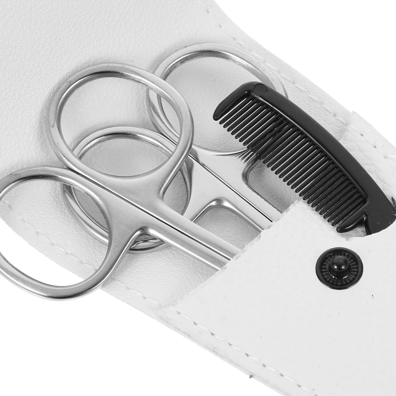 ULTECHNOVO Forbici per Barba 4 Pezzi in Acciaio Inossidabile Pettine Piccolo e Custodia in Pelle Bianca Kit per Rifinitura di Baffi, Naso e Orecchie per Uomini e Parrucchieri