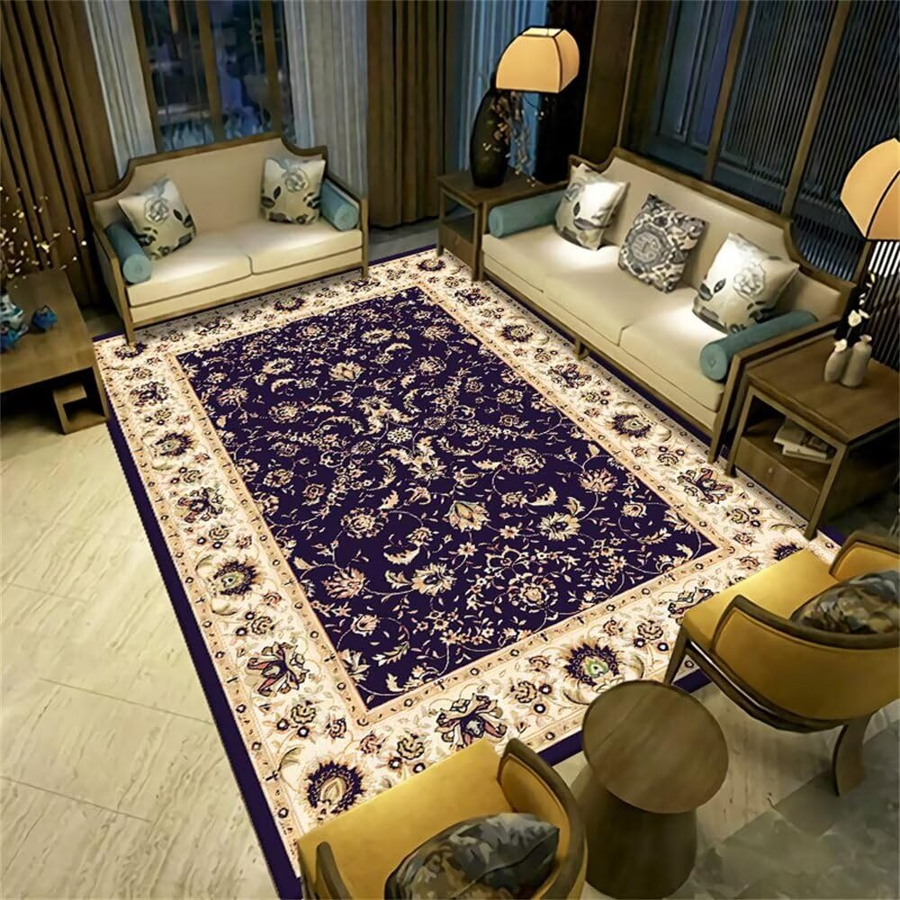 Moquette couloir tapis lavable bleu motif floral pastoral pour entrée et salon