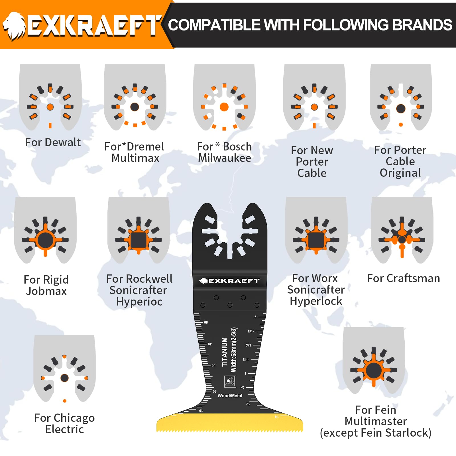 EXKRAEFT 18 cuchillas oscilantes de titanio, cuchillas multiherramienta universales para clavos de metal, madera, plástico y material duro, hojas de sierra oscilantes compatibles con Dewalt Milwaukee