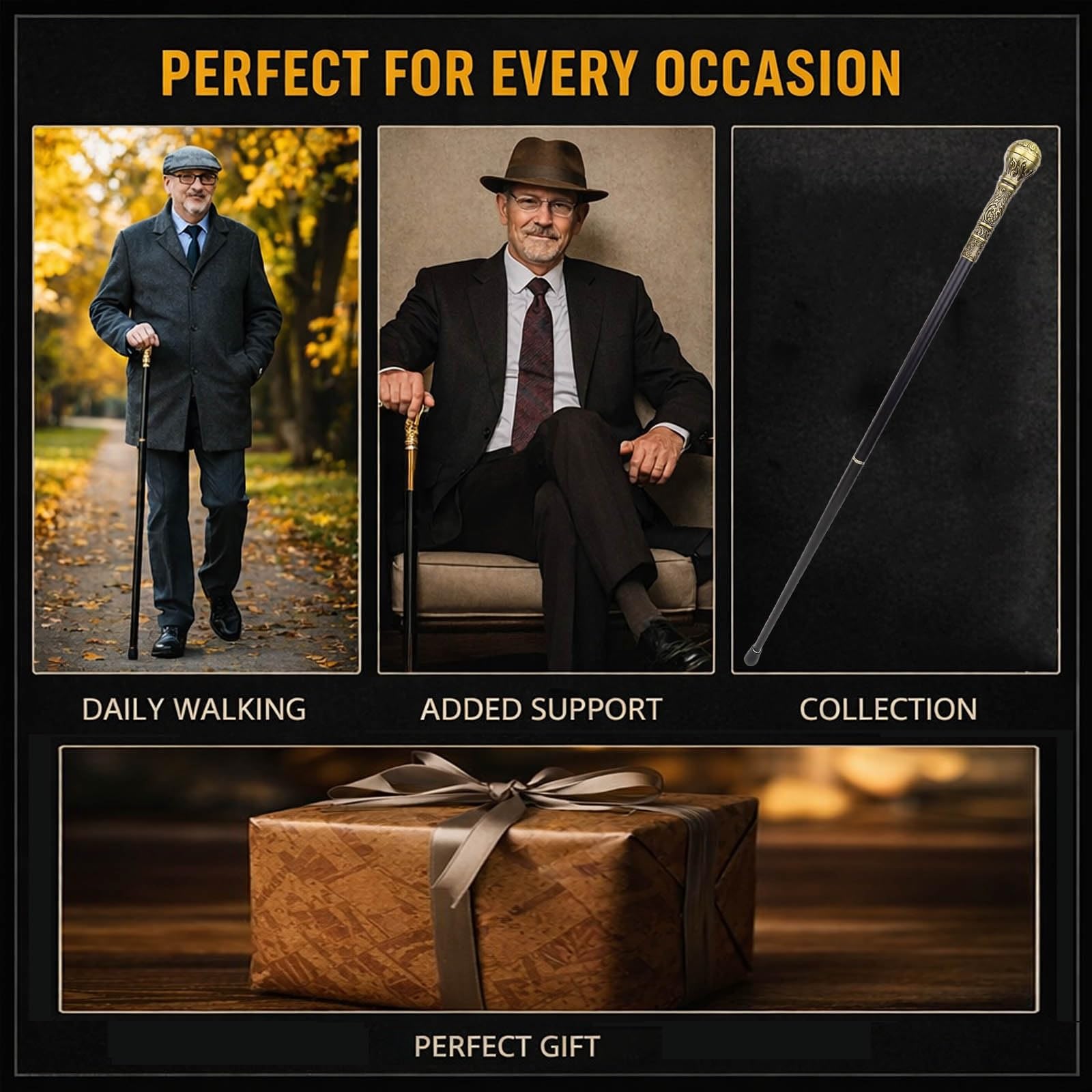 Bastón Antiguo para Caminar para Hombres y Mujeres, Equilibrio para Personas Mayores - Bastón de Viaje Plegable de 3 Piezas para Estabilidad, Movilidad y Soporte de Rodilla - 93 cm
