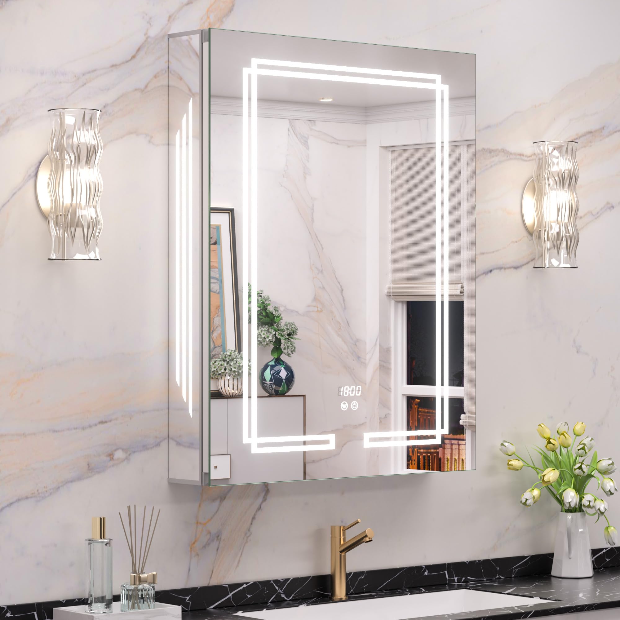 Photo 1 of Keonjinn 24 x 32 Inch Medicine Cabinet with Lights, Safe HD Tempered Glass