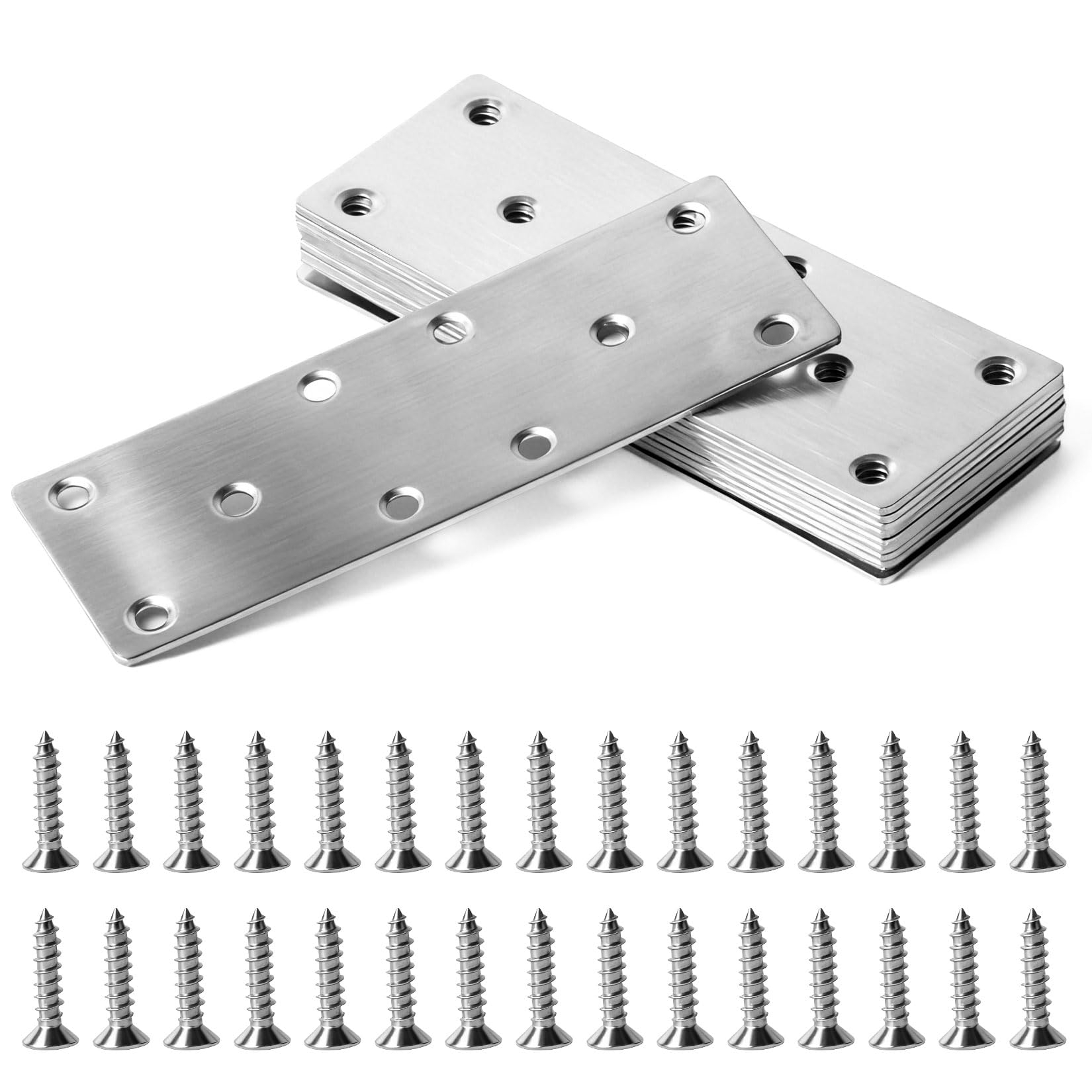 10pcs Flat Metal Brackets for Wood, Straight Metal Plates, Heavy Duty Mending Plates for Wood Garden Repairing Joining Railway Sleeper Brackets for Fixings, Furniture Flat Jointing Plate with Screws