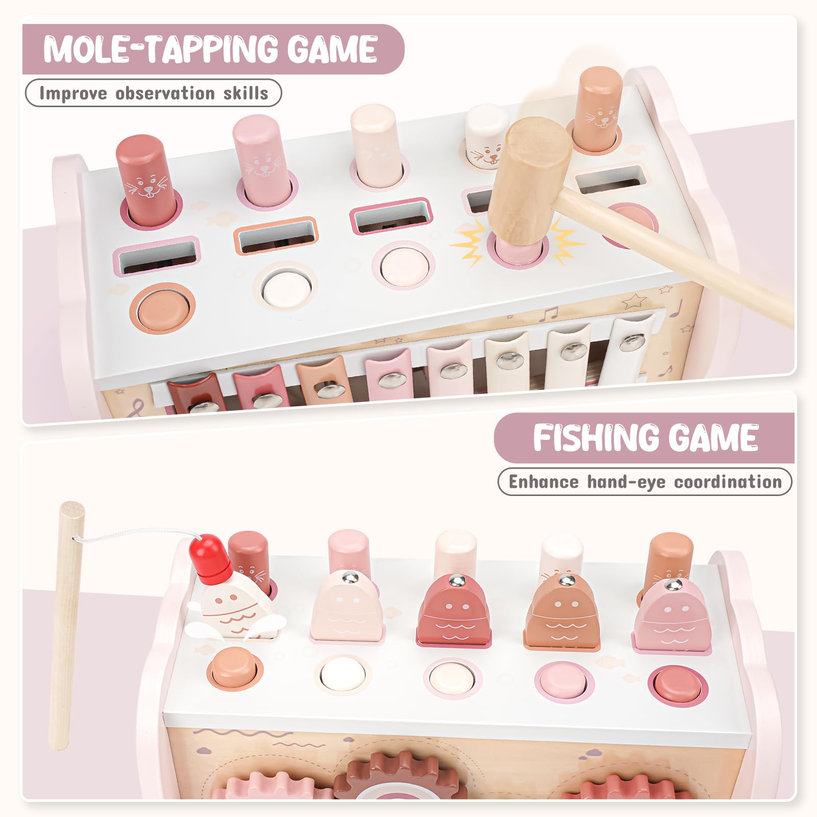 Joyreal Giochi Montessori 1 Anno - Giochi in Legno per Bambini, Acchiappa la Talpa, Strumenti Musicali e Xilofono, Gioco Interattivi Regalo Bambina Bambino 1 2 3 Anni