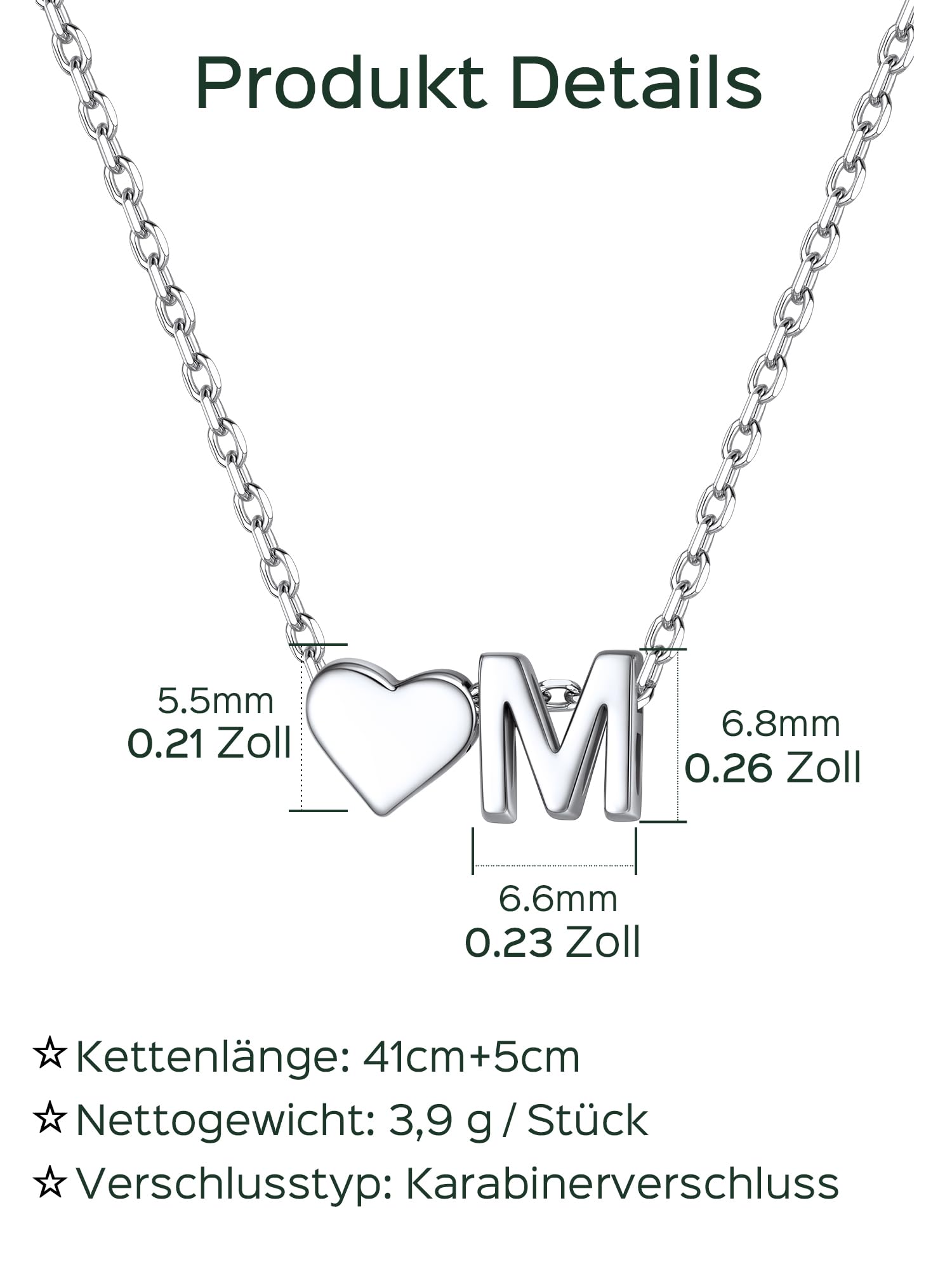 ChicSilver 925 Silber Kette mit Buchstabe Herz, Halskette Silber/Gold Damen | Silberkette mit Initialen A-Z Buchstaben Anhänger, Kleine Herzkette Modeschmuck für Frauen Mädchen