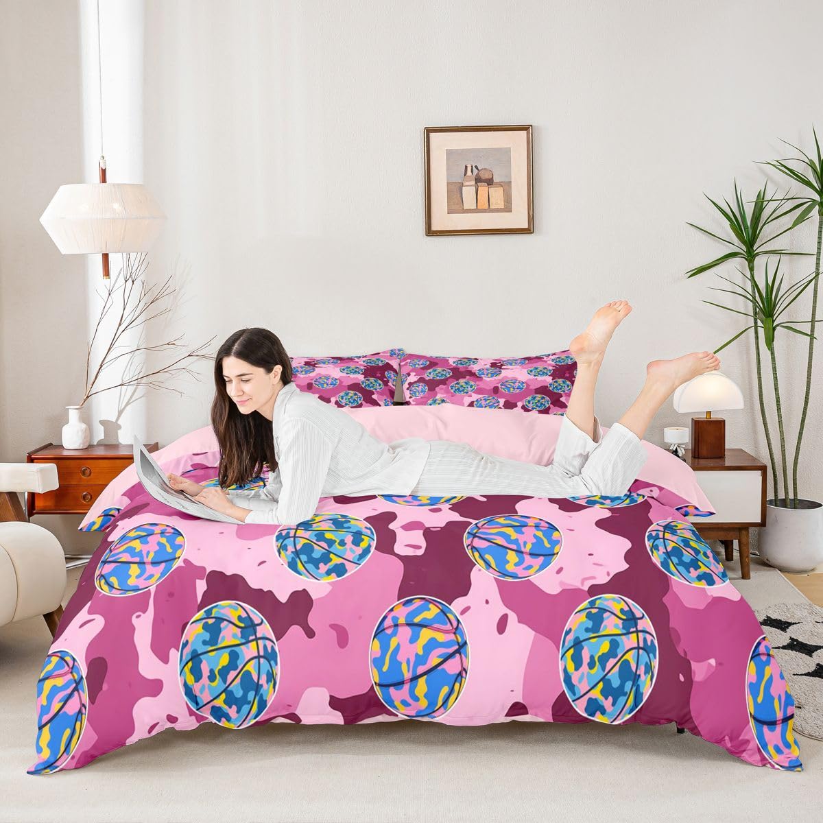 Homemissing Set di biancheria da letto per bambini e bambine, motivo mimetico, rosa, per letto super king size, motivo videogiochi, decorazione per camera da letto, 3 pezzi, chiusura