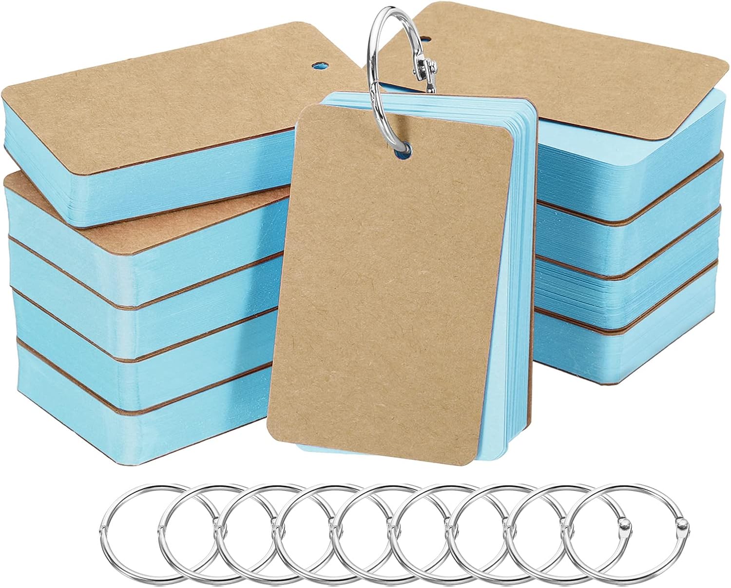 PATIKIL Blank Index Cards with Ring, 500Pcs Colored Blank Flash Card 3.5" x 2" Note Card Study Card for Memory Learning Studying Office Supplies, Blue