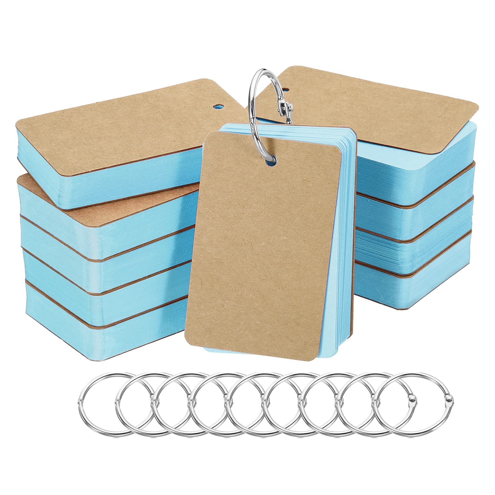 PATIKIL 3.5" x 2" Blank Flash Cards with Rings, 500 Pack Study Cards Index Cards Note Card Pre Hole Punched for Learning Blue