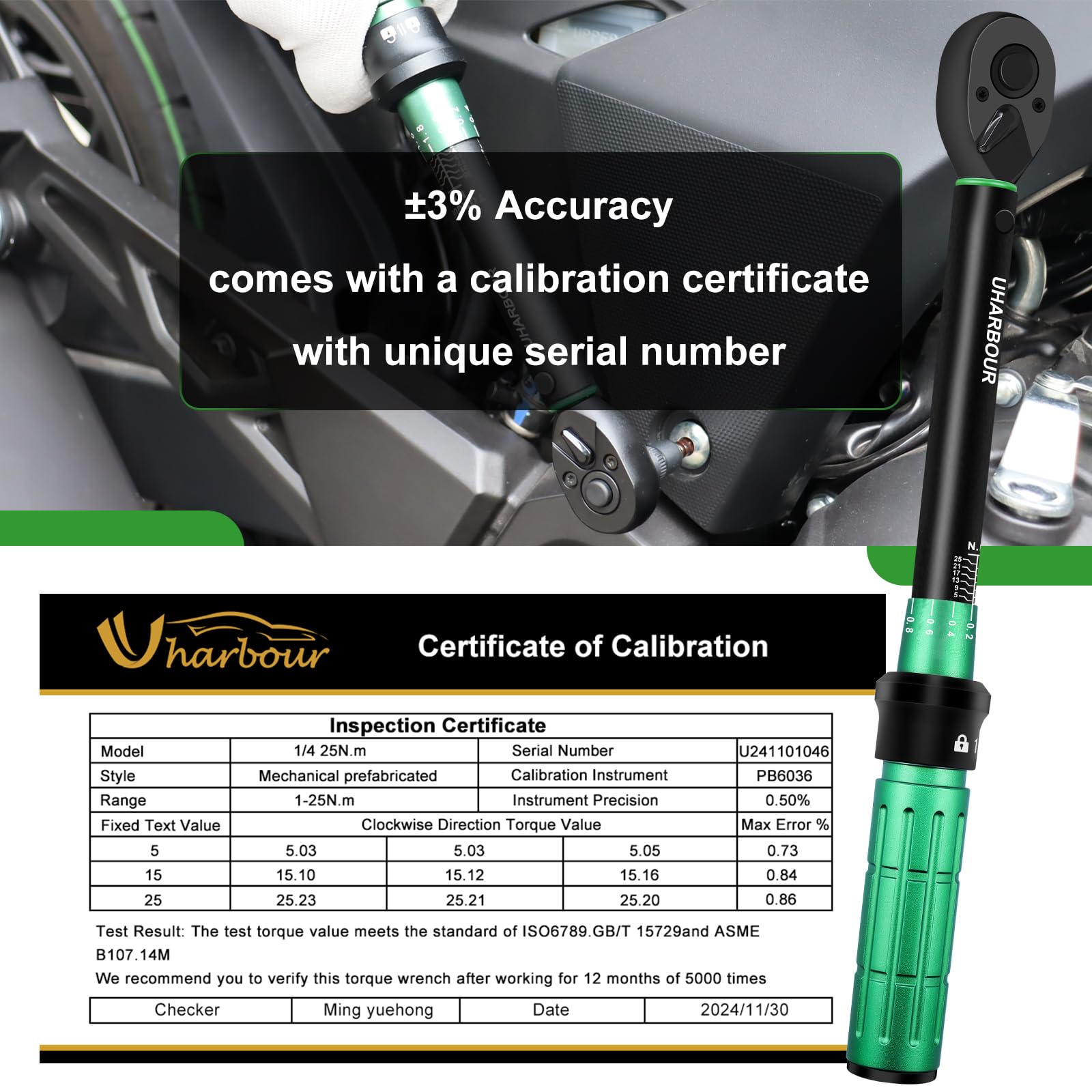 Uharbour 1/4" Torque Wrench Set for Bicycles 1-25 Nm, 60 Pieces Bicycle Torque Wrench Set including Screw Driver Handle, Bits - Image 3