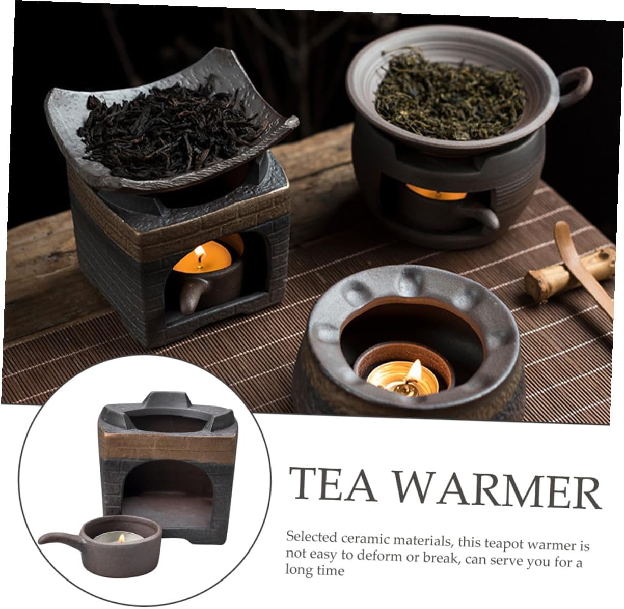 Ceramic Teapot Warmer Retro Tea Heater for Home Office High-Class Smooth Surface Tea Warmer Base Portable and Safe