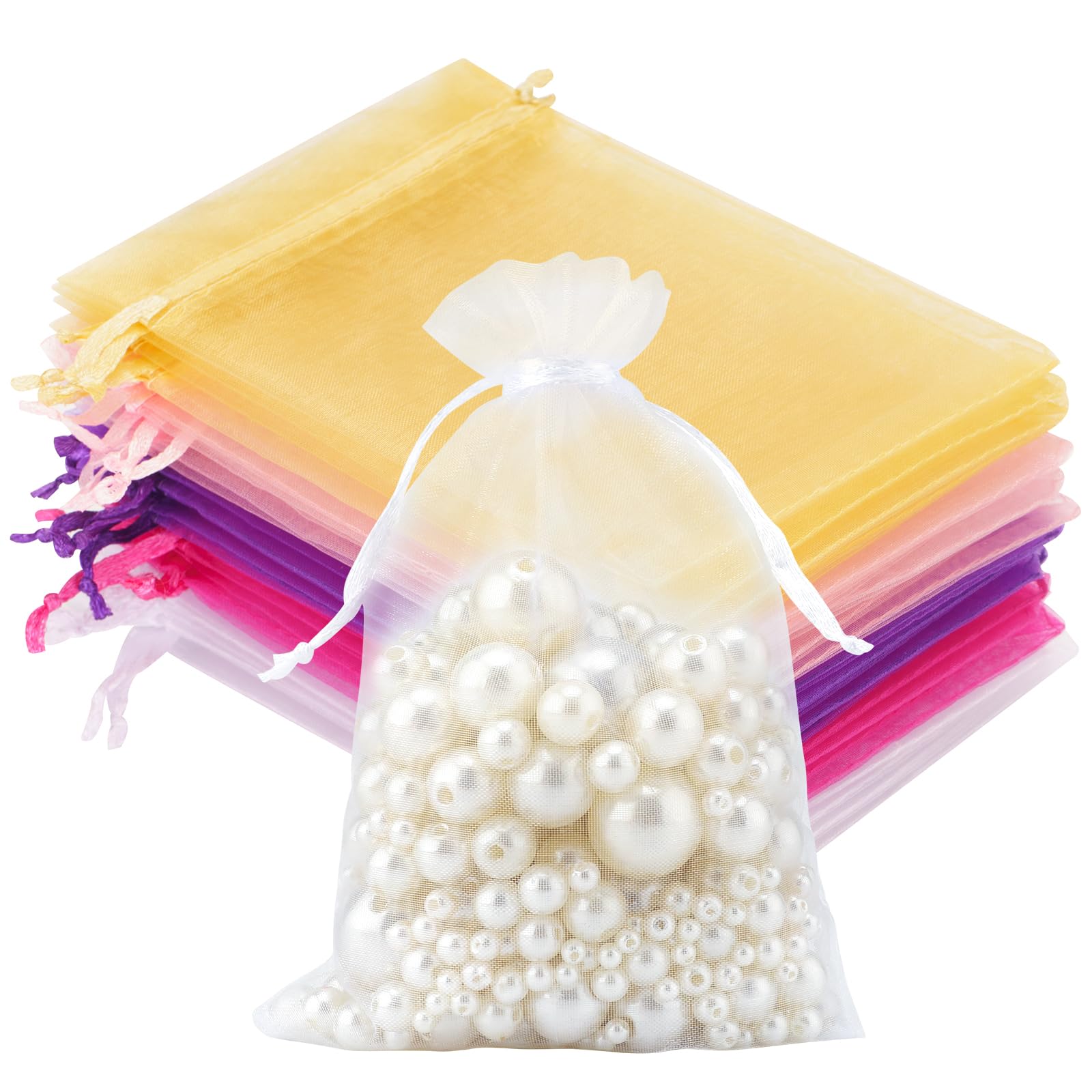 joycraft 50Pcs Organza Bags, 4"x6" Sheer Drawstring Gift Bags, Organza Jewelry Pouches, Party Favor Bags, Mixed Color Organza Gift Bags, Packaging