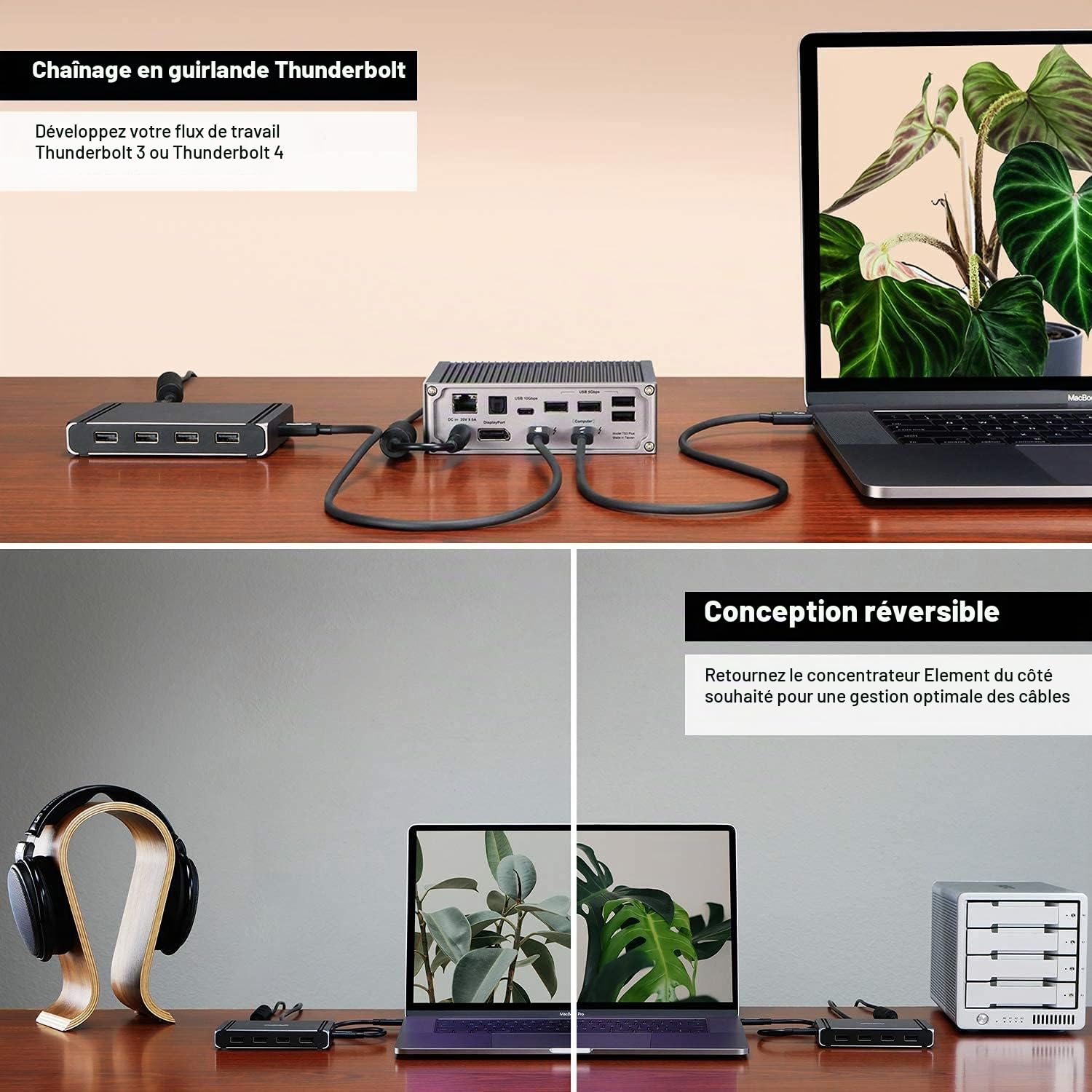 CalDigit Thunderbolt 4 Element Universal Multi-Port Hub, 4X Thunderbolt 4/USB4 Ports, 4X USB 3.2 Gen2 10Gb/s Ports, Single display up to 8K or Dual 4K 60Hz Displays, 60W Charging with 0.8m Cable