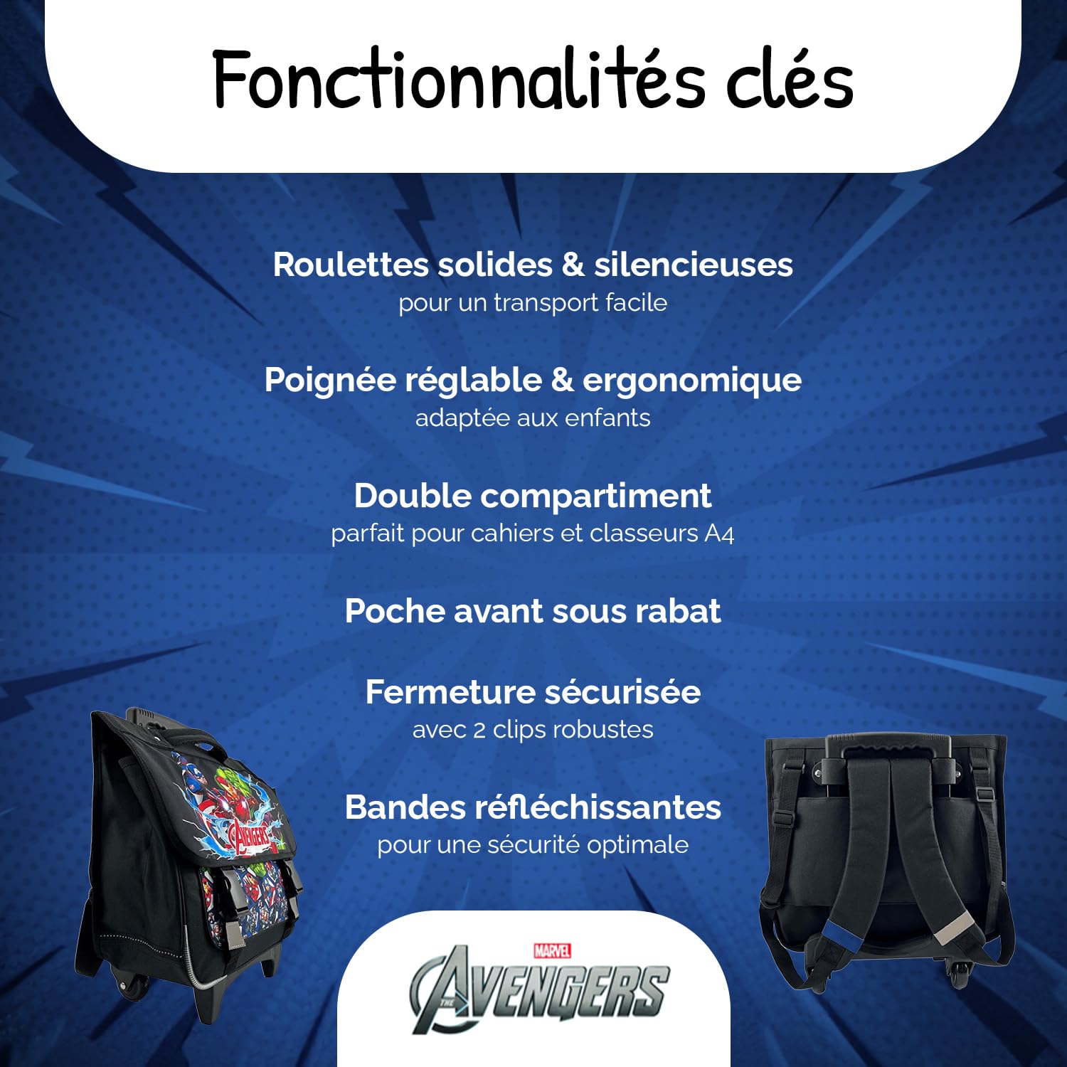 Bagtrotter Avengers - Cartable Scolaire à roulettes 38 cm