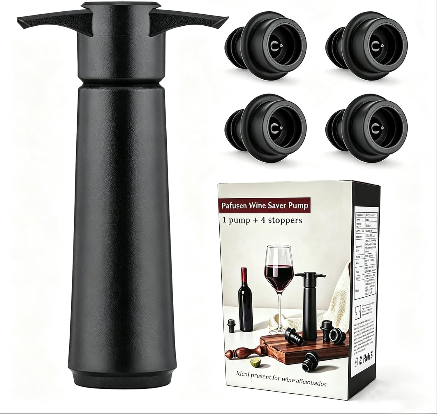 Wine Stoppers Vacuum with Pump, Keep Wine Fresh for up to 7 Days -1 Pump 4 Stopper, Wine Pumps and Wine Vacuum Stopper, Reusable for Wine Saver, Wine Stoppers for Wine Bottles