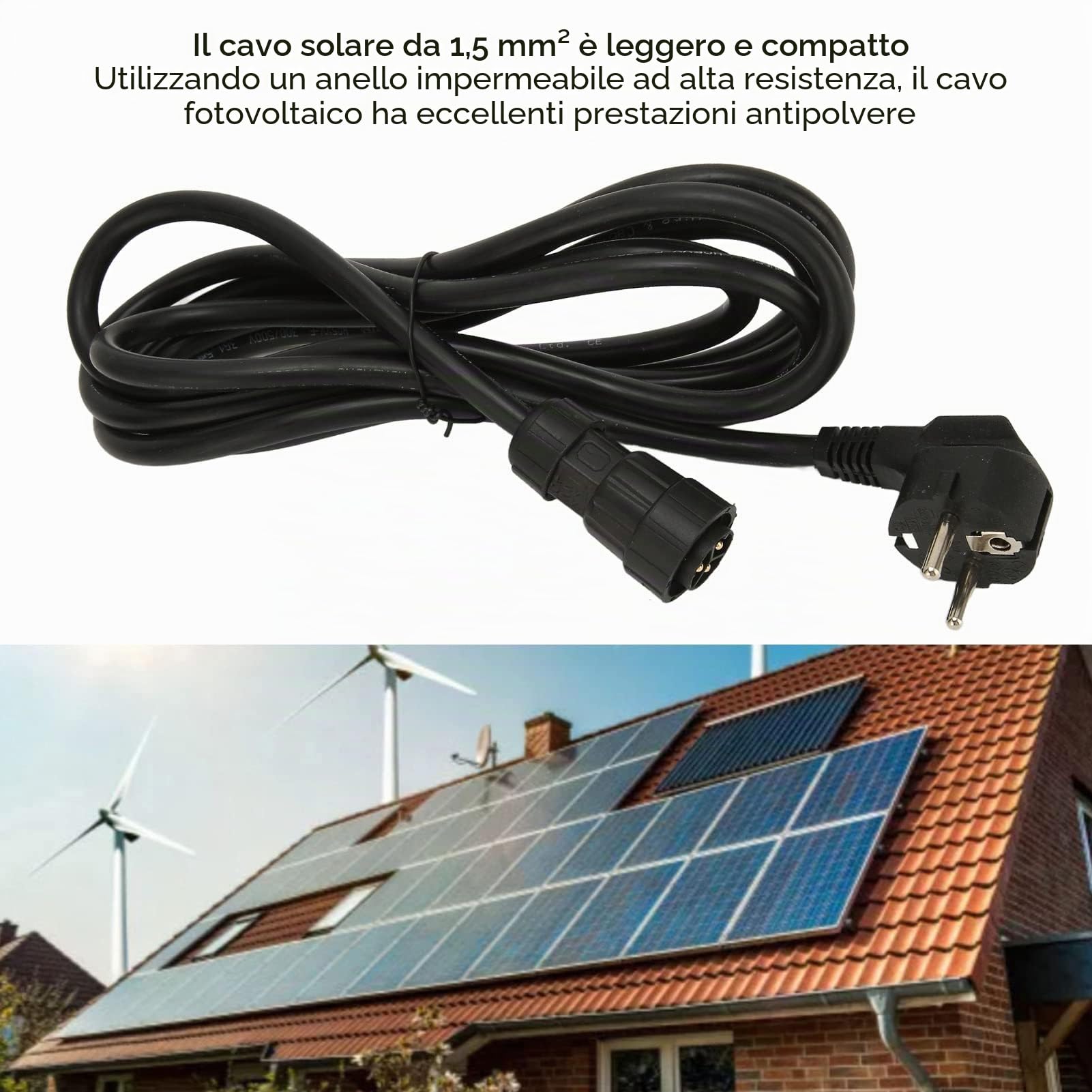 Cavo di Alimentazione CA, Cavo Inverter Solare, 2 Pin Cavo di Prolunga CA Cavo per Inverter Solare, di Generazione di energia Solare fotovoltaico EU 220V, 3 Metri