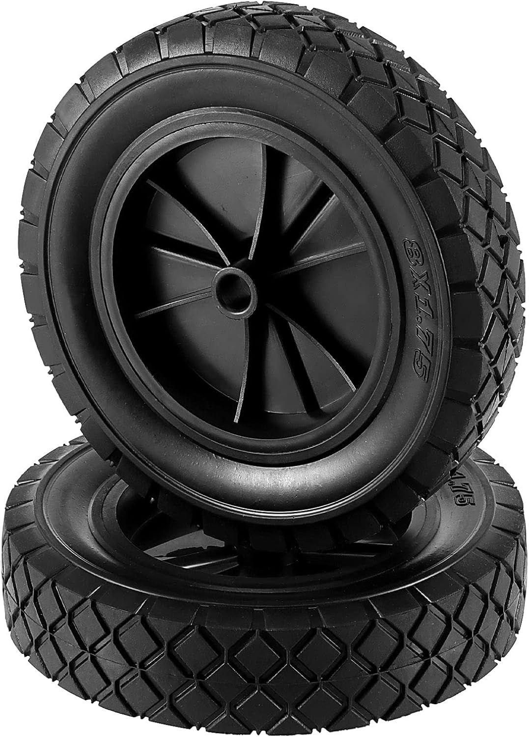 HOIGON 2 PCS 8 x 1.75 Inch Solid Rubber Hand Truck Wheel, Universal Replacement Tires Wheels for 1/2 Inch Axle, Lawn Mower Wheels for Garden Recliner, Dolly, Compressor, 110 LBS Load Capacity