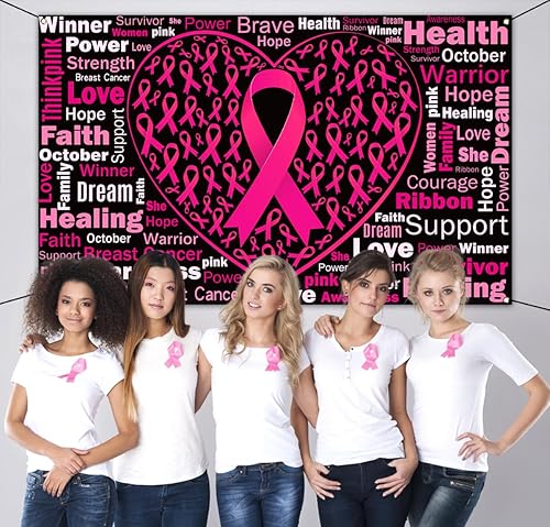 Miniatura 4 de Nepnuser Telón de fondo para cabina de fotos para concientización sobre el cáncer de mama, cinta rosa, decoración de fiesta de octubre para