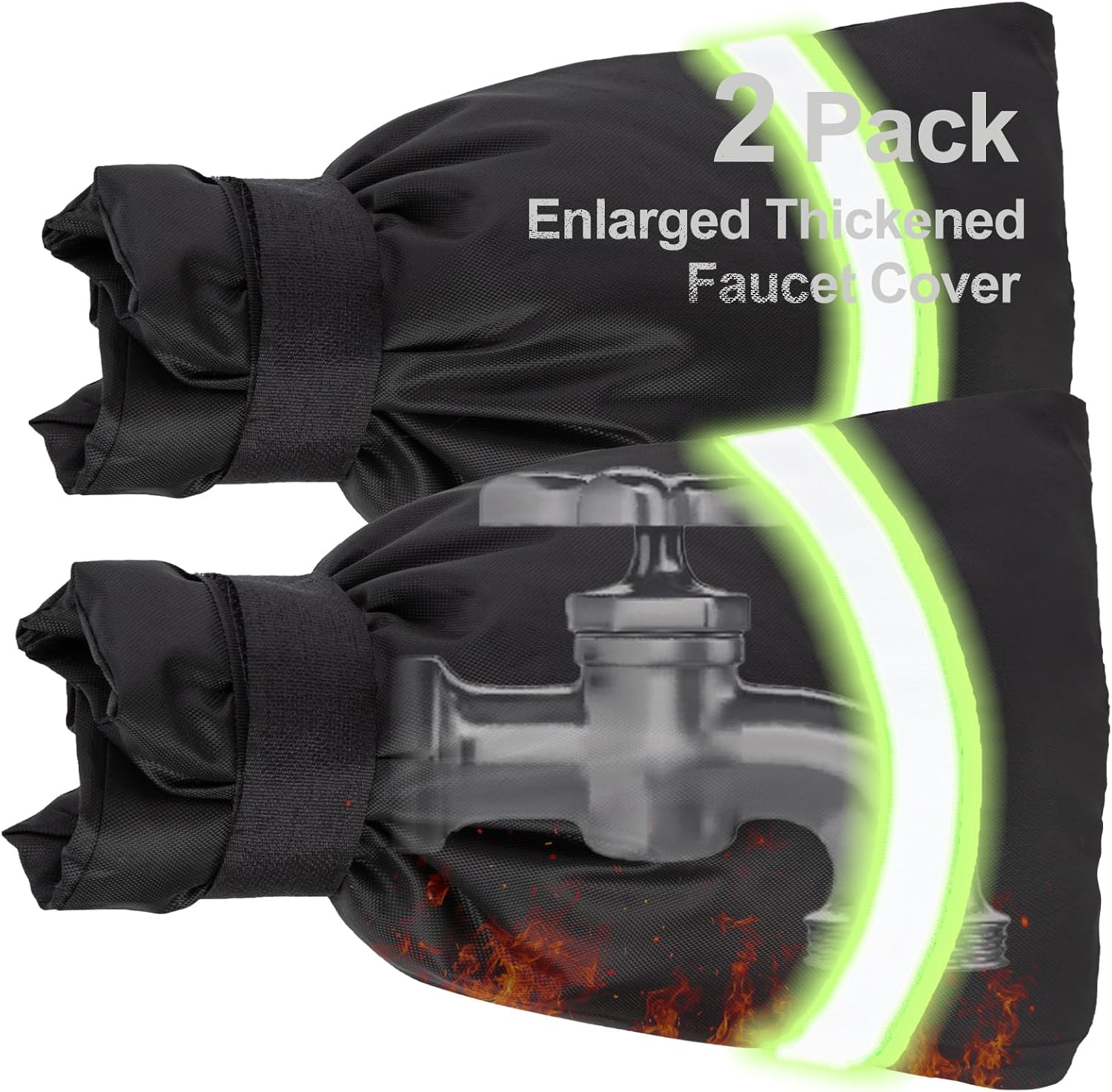 2 Pack Outside Faucet Covers for Winter Freeze Safety Thicken 8.6″ H x 7″ W Outdoors Backyard Faucet Socks Waterproof Hose Bib Insulated Spigot Cowl with Reflective Strips, Black