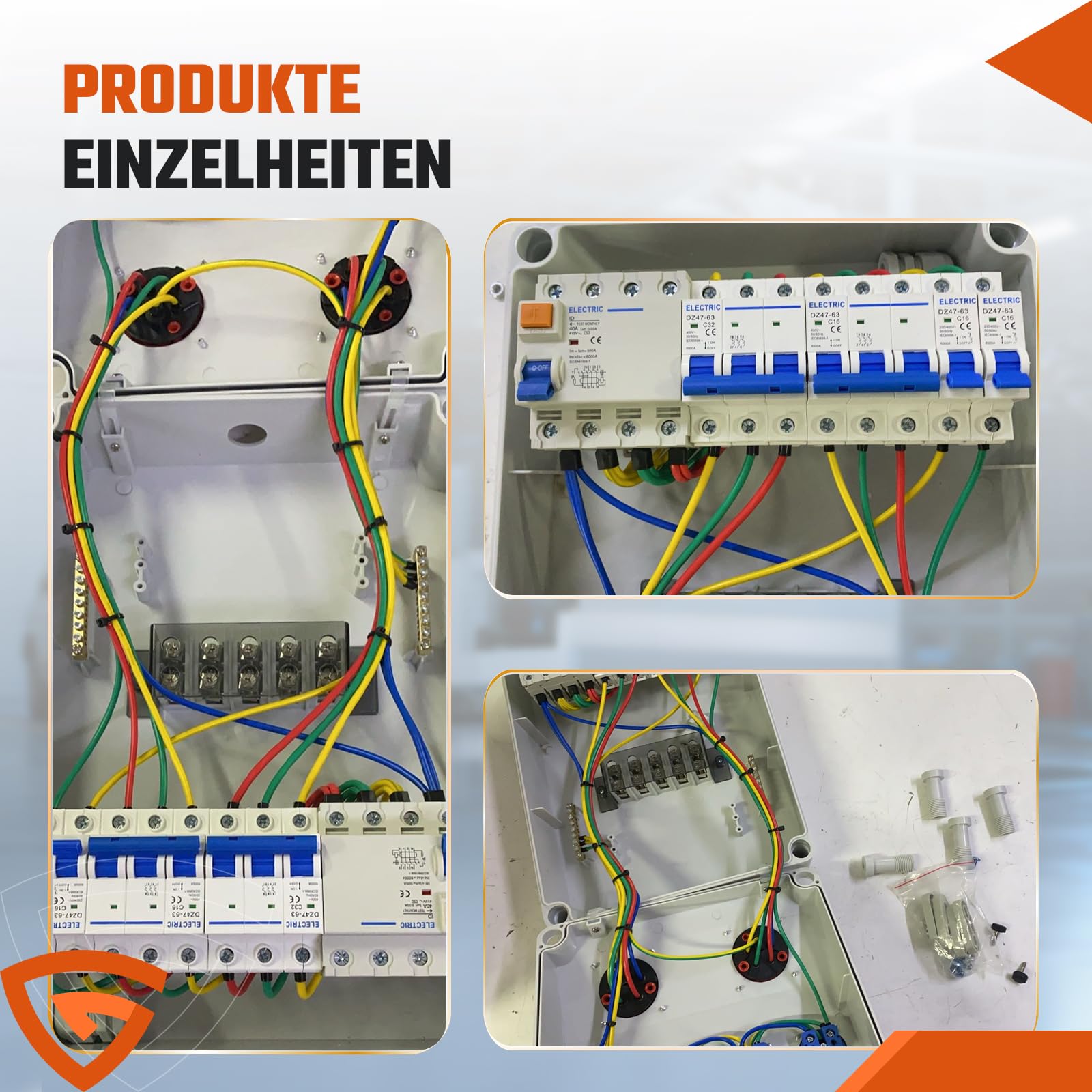 Wandverteiler Stromverteiler Vorverkabelt, 4x 230V + 1x CEE 16A + 1x CEE 32A mit LS und 40A FI, IP67 Wasserdicht Baustromverteiler für Innen Außenbereich auf Baustellen
