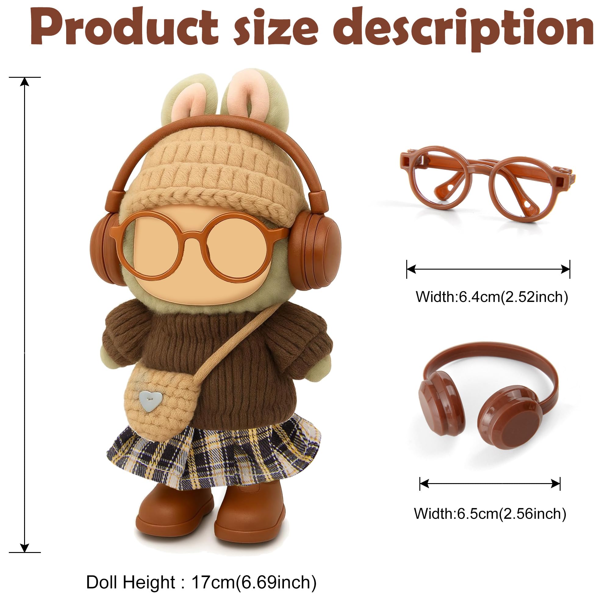 17cm Doll Knit Style Outfits Clothes and Accessories Set Include: Hat, Sweater, Dress, Bag, Glasses - Image 3