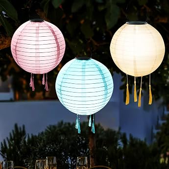 Pack of 3 Solar Lanterns Outdoor Weatherproof - Solar LED Lantern Waterproof Nylon Hanging Garden Lantern 20 cm Solar Lanterns for Outdoor Garden Halloween Party Decoration Style B [Energy Class C]