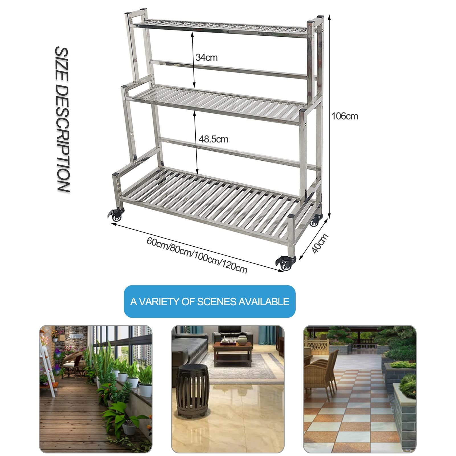 RWRAPS Balcon Jardin Patio Fleur Stand 3 Niveaux Roue Échelle Décoration Présentoir (Taille: 120x40x106cm)(80x40x106cm)