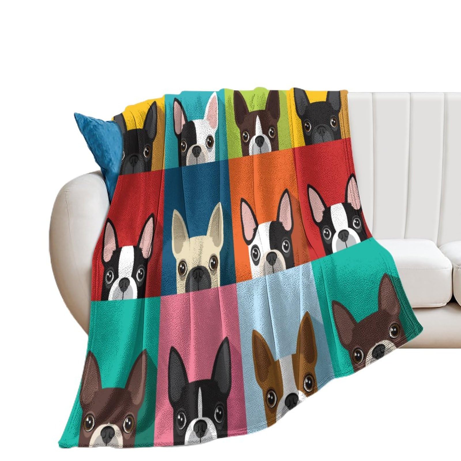 NIBABA French Bull Dog Boston Terrier Puppies Blanket Fuzzy Throws, Soft Blankets for Men Women Boys Girls, Cozy Plush Comfy Microfiber Throw Blanket for Couch Sofa Bed 60x80inches (150x200cm)