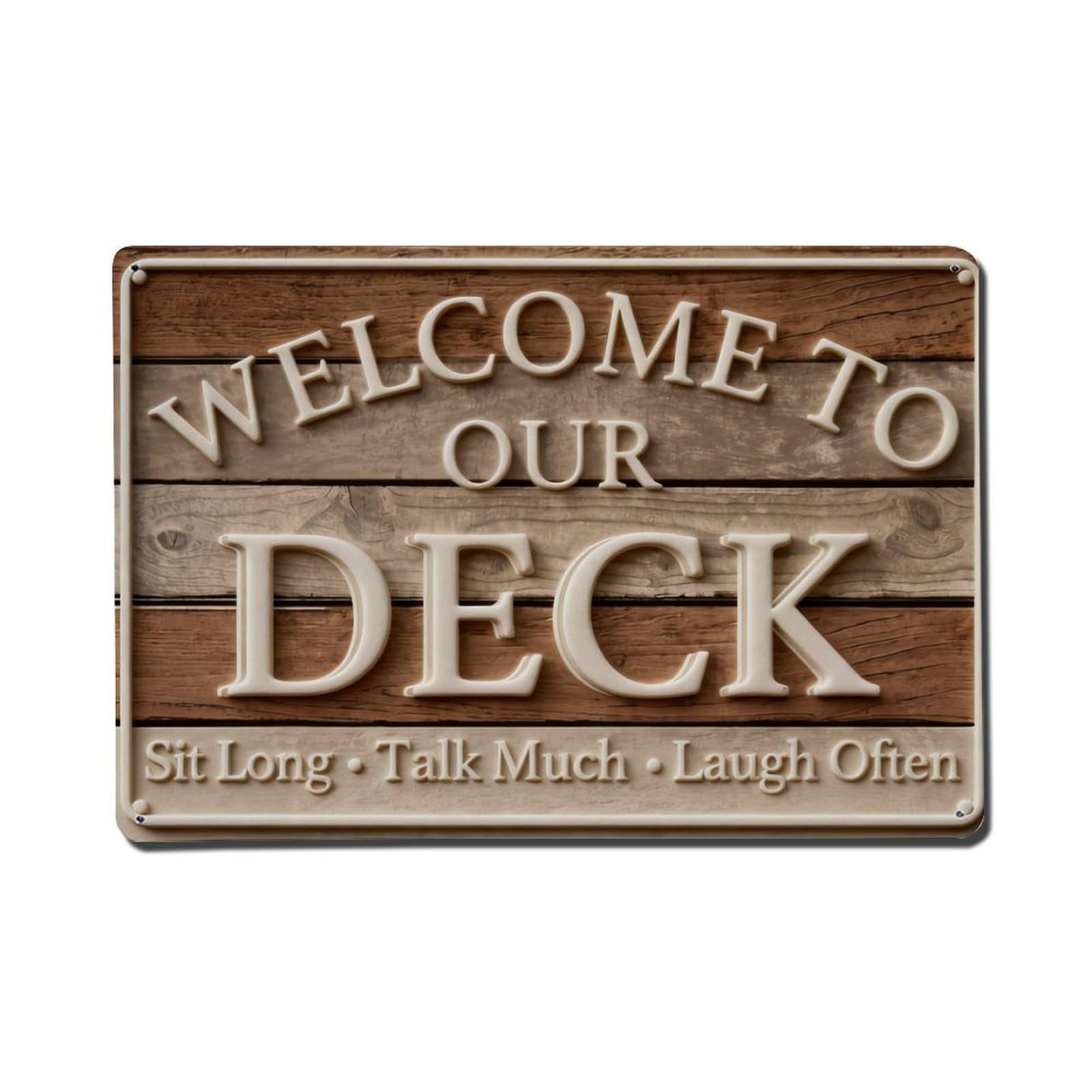 Iageret Vintage Welcome To Our Deck Sit Long Talk Much Laugh Often Metal Tin Sign Retro Wall Decor, Bar Garage Cafe Kitchen Home Wall Art Poster Decoration 8X12inches