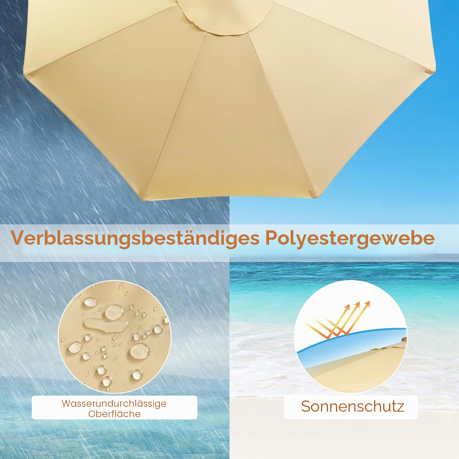 GIANTEX 3 m Sonnenschirm für den Außenbereich, 2 in 1, neigbar und zusammenklappbar, mit 8 Rippen, 48 mm Mast, mit Sonnendach für Regen und Sonne, in 2 Farben erhältlich