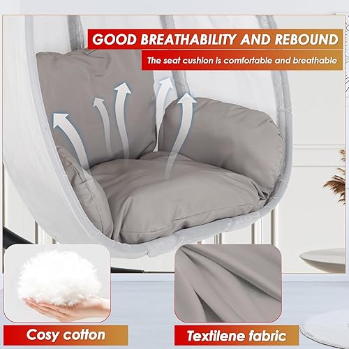Miniatura 4 de Silla de huevo con cojines cómodos para interiores y exteriores, silla hamaca resistente con cojines de soporte, funda de tela transpirable para