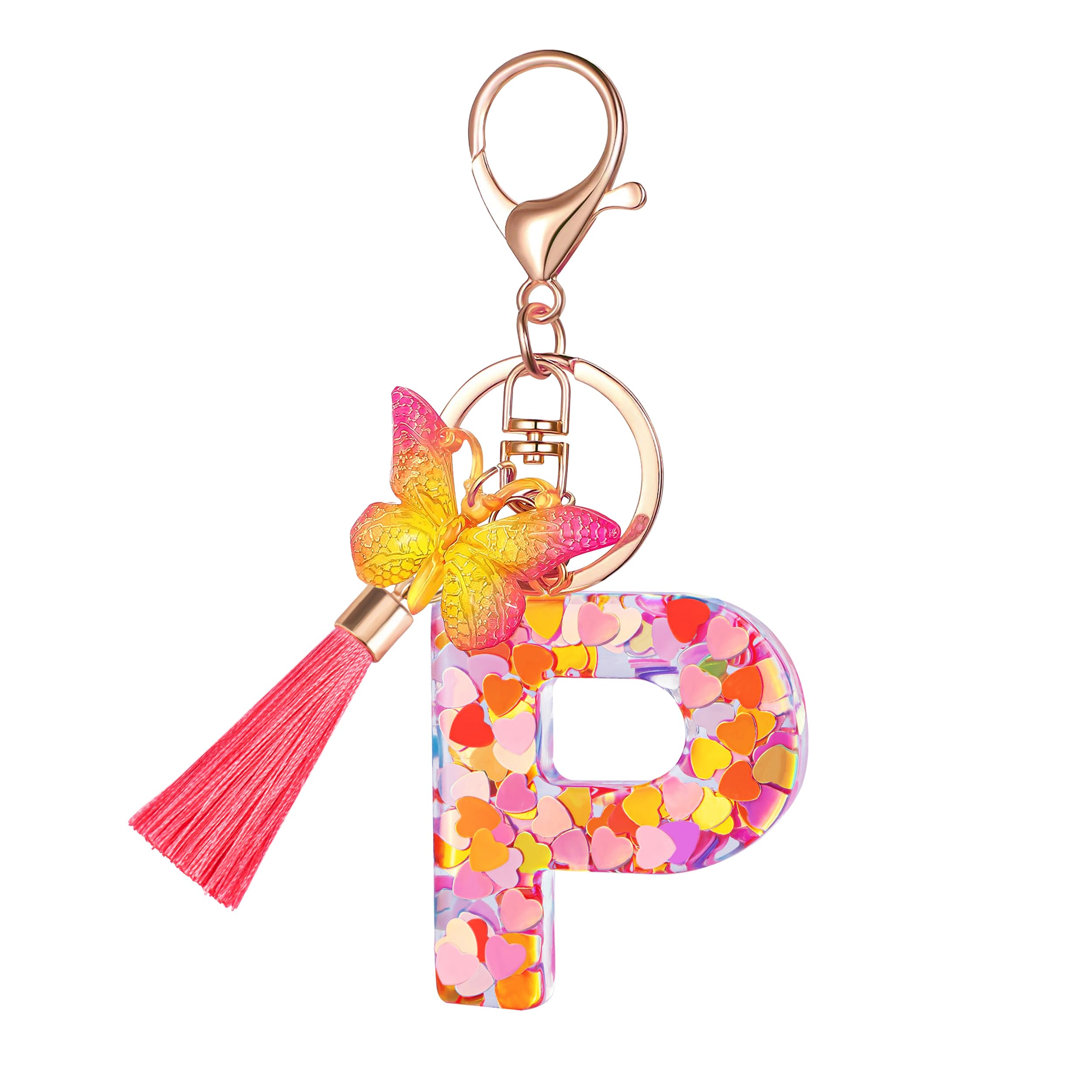 Colourful Cute Initial Letter Keychains for Women Girls with Tassel Butterfly, Charm for Purse Handbags Backpacks