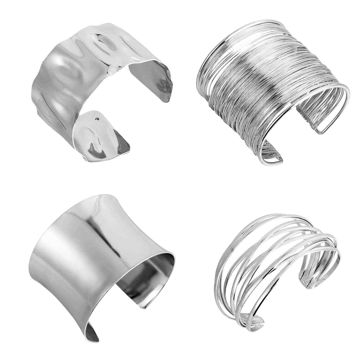 4 Pcs Chunky Gold Bracelets for Women Adjustable Open Wide Gold Bangles Set Chunky Bracelets for Women Punk