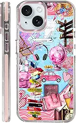 Capa para iPhone 15, [compatível com MagSafe], design de capa de celular com mapa do mundo de viagem de férias, para mulheres e meninas, capa magnética transparente - proteção fina, elegante e