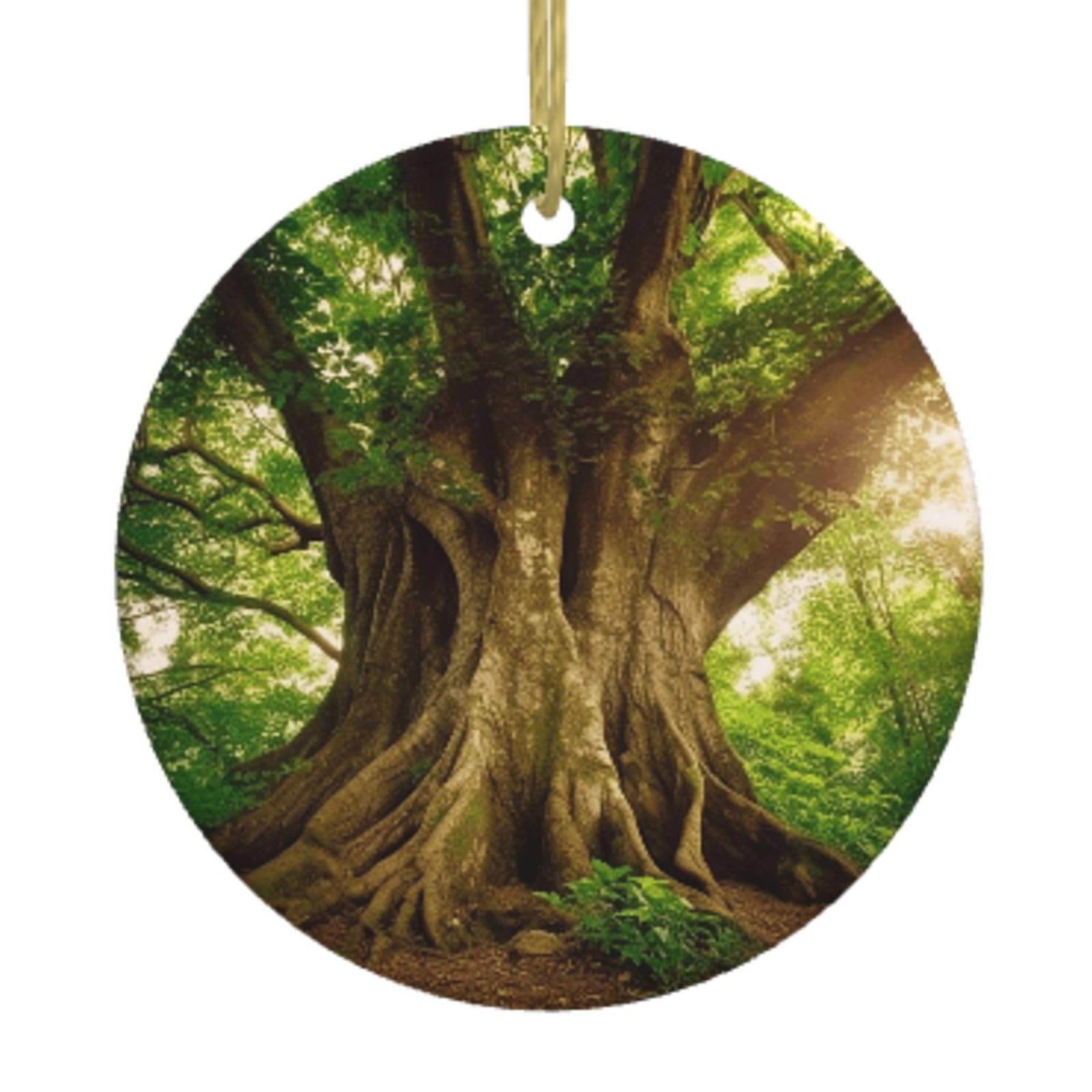 Ceramic Christmas Tree Hanging Ornaments with Gold Ropes Christmas Tree Decorations Round Ceramic Thick Tree Pendant Keepsake Decorations for Holiday Xmas Gift Ideas