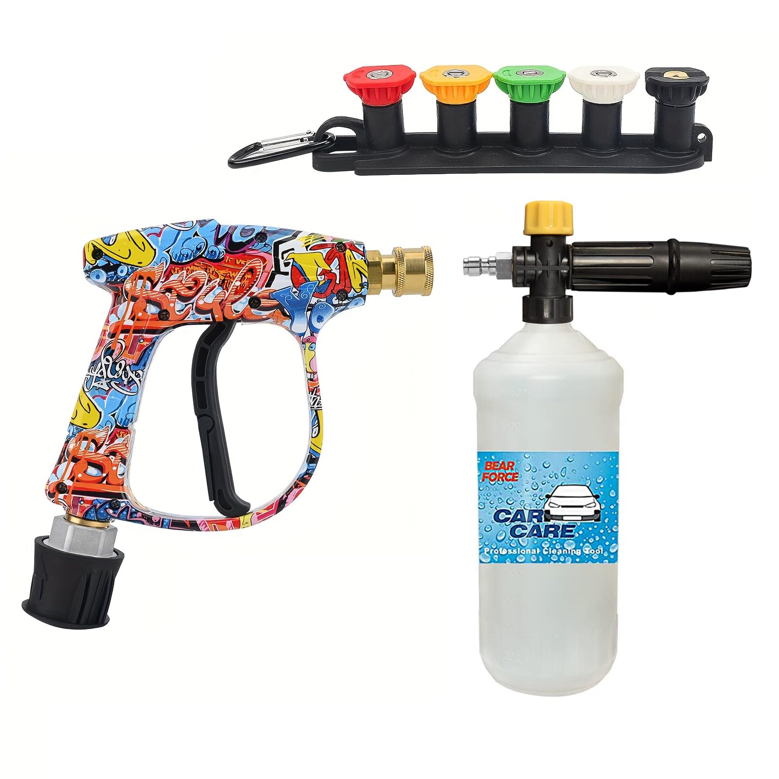 BEAR FORCE Pressure Washer Spray Gun M22-ID14MMwith 1/4" Quick Connector Snow Foam Lance & 5 SprayTips & Clip Nozzle Holder & Converter, Car Wash, for Kar-Cher K1 K2 K3 K4 K5 K6 K7 Pressure Washer
