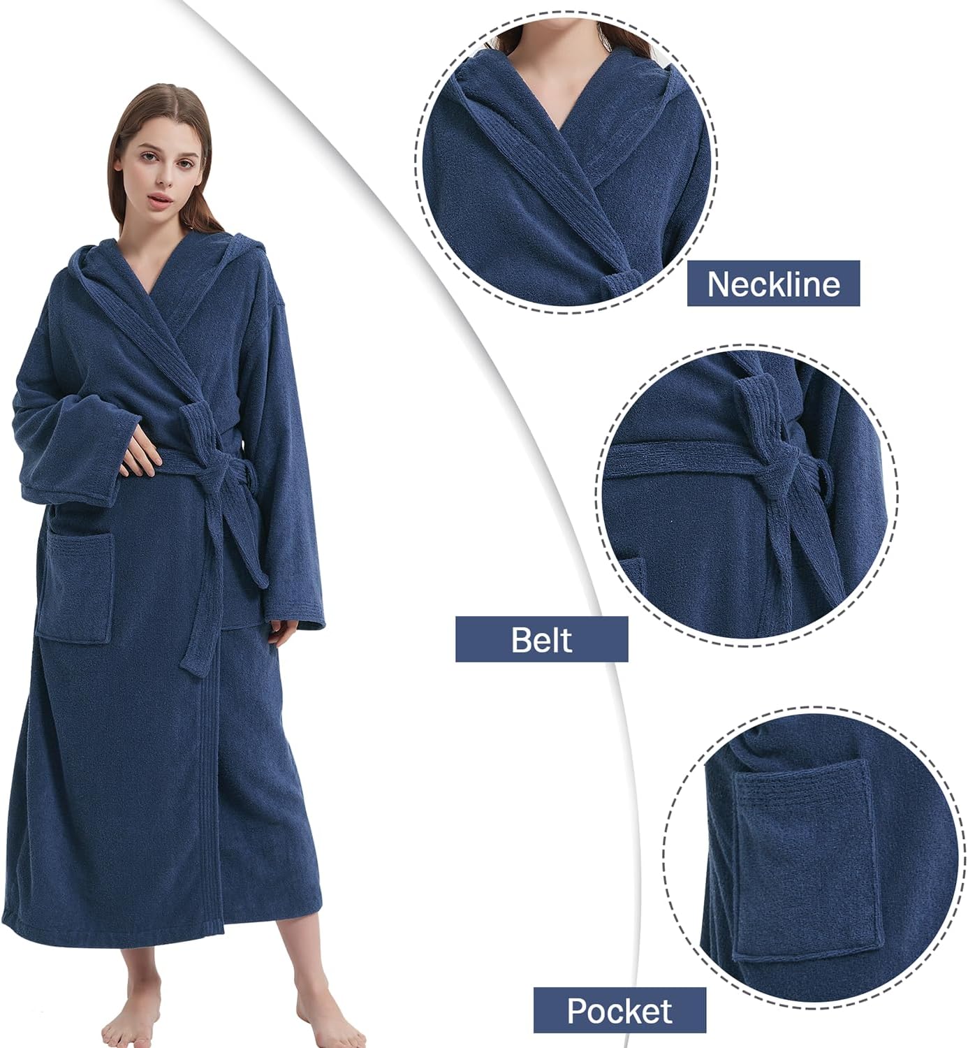 Marquess Mens Robe with Hood, Plush Cotton Bathrobe,Soft Terrey Cloth Bath robe, Absorbent Hooded Robe for Shower Spa