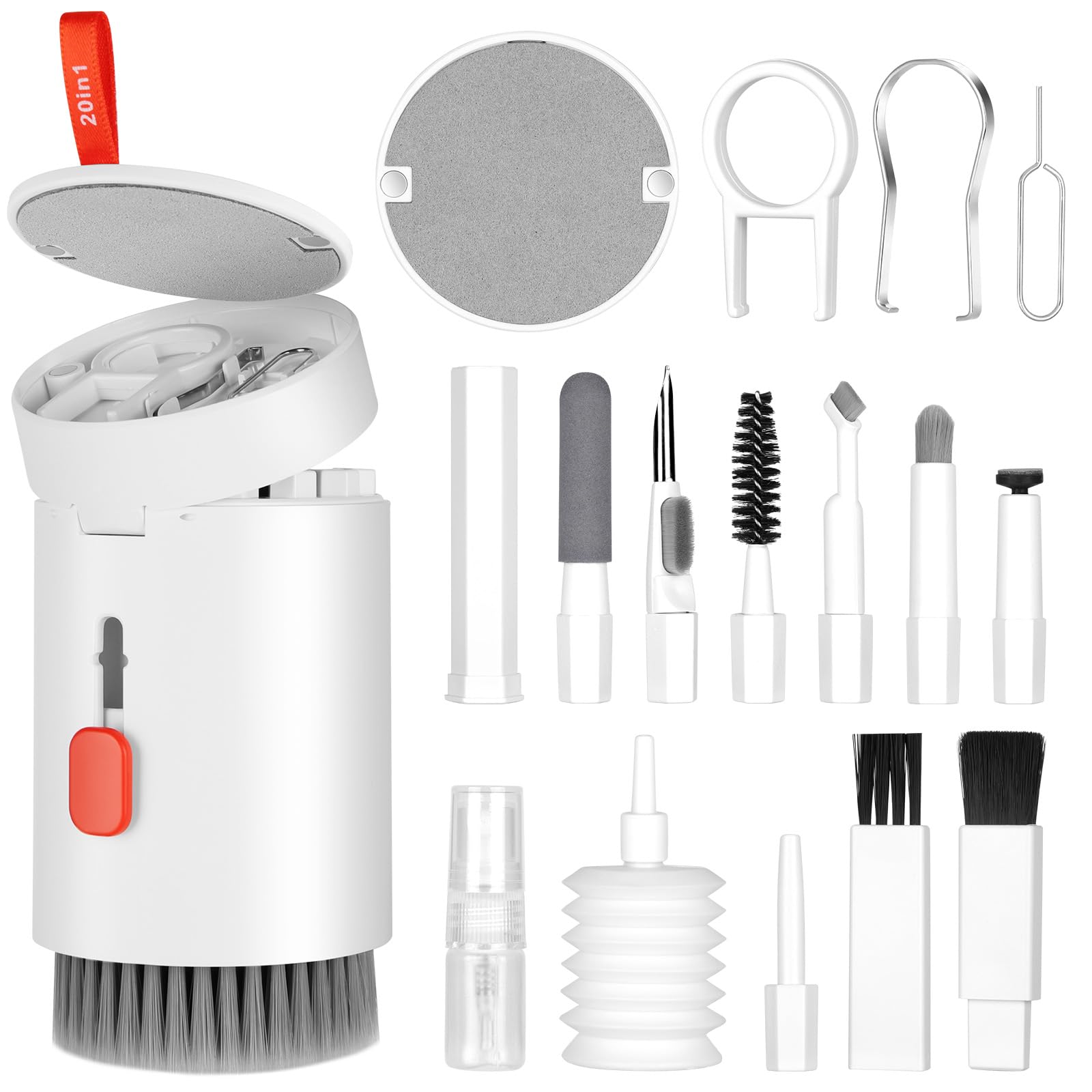 Zestaw do czyszczenia klawiatury 20 w 1, zestaw do czyszczenia słuchawek AirPods ze szczotką i sprayem, do czyszczenia klawiatury, laptopa, telefonu komórkowego, monitora PC, aparatu (biały)