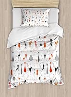 Vista 196 de Ambesonne Juego de funda de edredón color menta, líneas onduladas horizontales a rayas blancas abstractas de tonos suaves, exhibición de arte