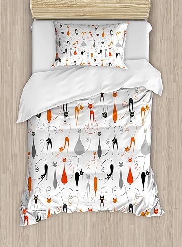 Miniatura 196 de Ambesonne Juego de funda de edredón color menta, líneas onduladas horizontales a rayas blancas abstractas de tonos suaves, exhibición de arte