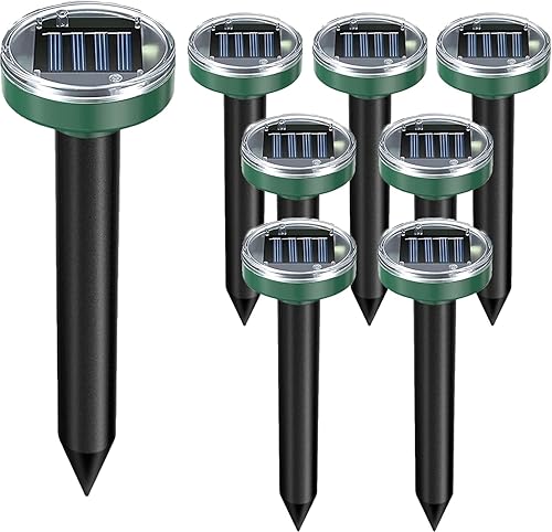 Repelente de topos con energía solar, ultrasónico, paquete de 8 repelentes Gopher Repelente sónico para disuasorio de topos, repelente de topos de