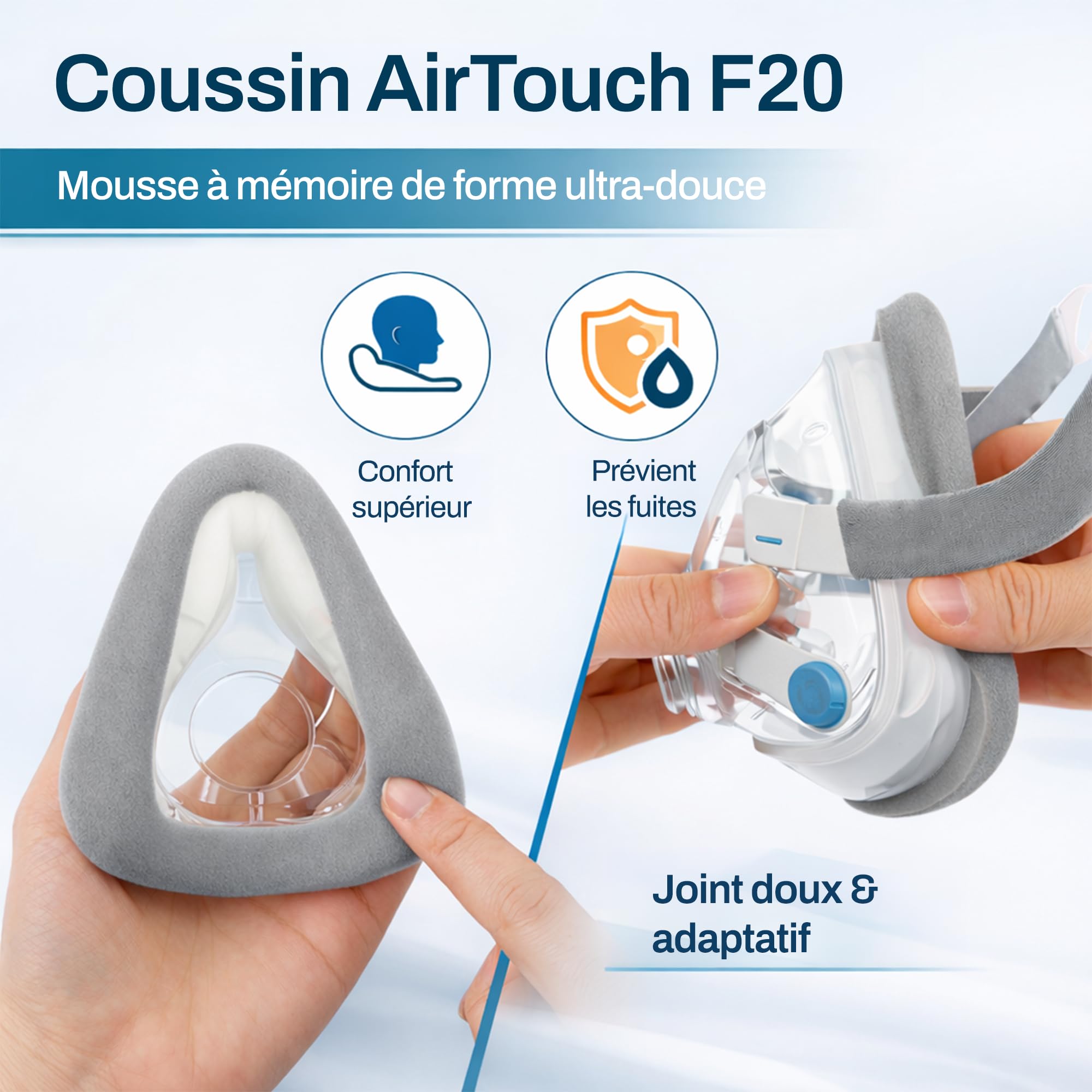 Coussin de remplacement AirTouch F20 (mousse à mémoire de forme) – Compatible avec le masque F20 – Accessoire de masque doux – 2 x paquet – Taille Grand