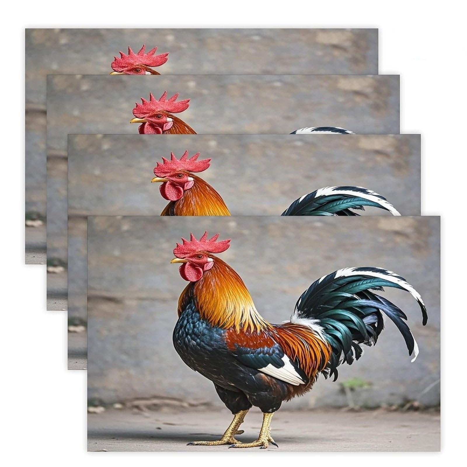 Rooster Placemats Flax Place Mats for Dining Table Rectangle Non-Slip Table Mats Heat Resistant Washable Placemat for Kitchen Home Decor Party Outdoor 12" X 18"
