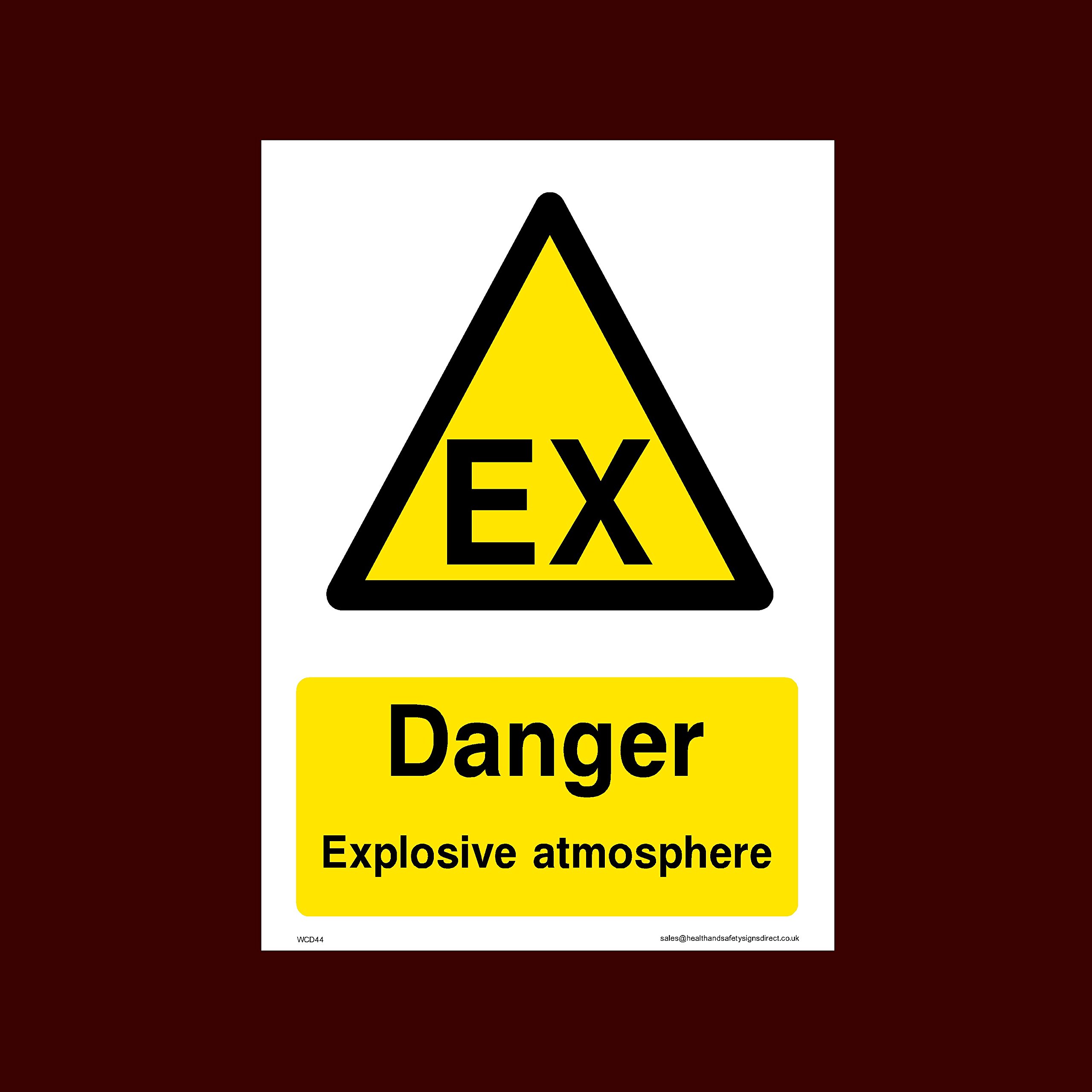 Ussp&S Danger Explosive Atmosphere Plastic Sign With Double Sided Fixing Tape (Wcd44) - Danger, Acid, Corrosive, Hazardous, Chemicals, Harmful, Oxygen, Irritant