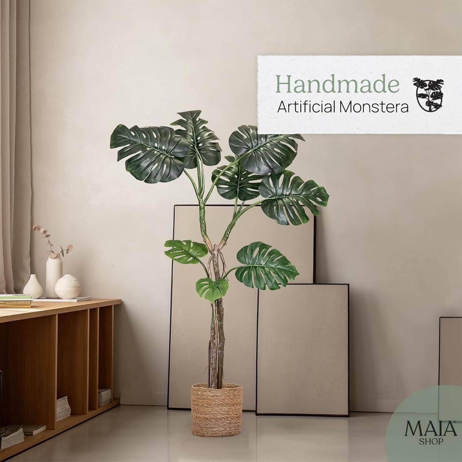 Maia Shop 5ft 3in Artificial Monstera Plant for House, Apartment or Office – Realistic Fake Indoor Plants for Living Room, Bedroom, Entryway or Bathroom – Faux Greenery for Home Décor