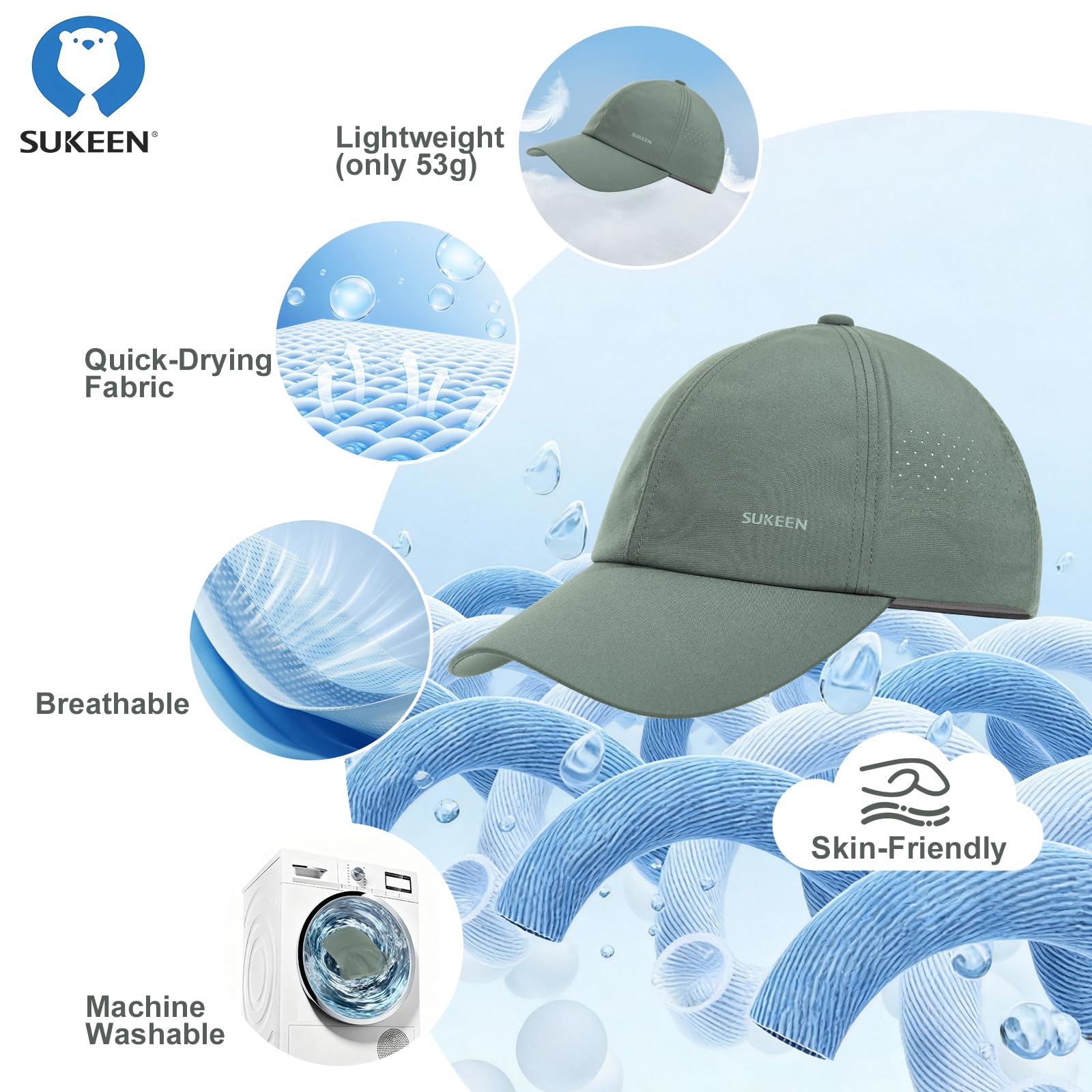 Sukeen Mens Baseball Cap - Adjustable Breathable Moisture-Wicking Hat for Golf Hiking Fishing Running Outdoor Daily - 3
