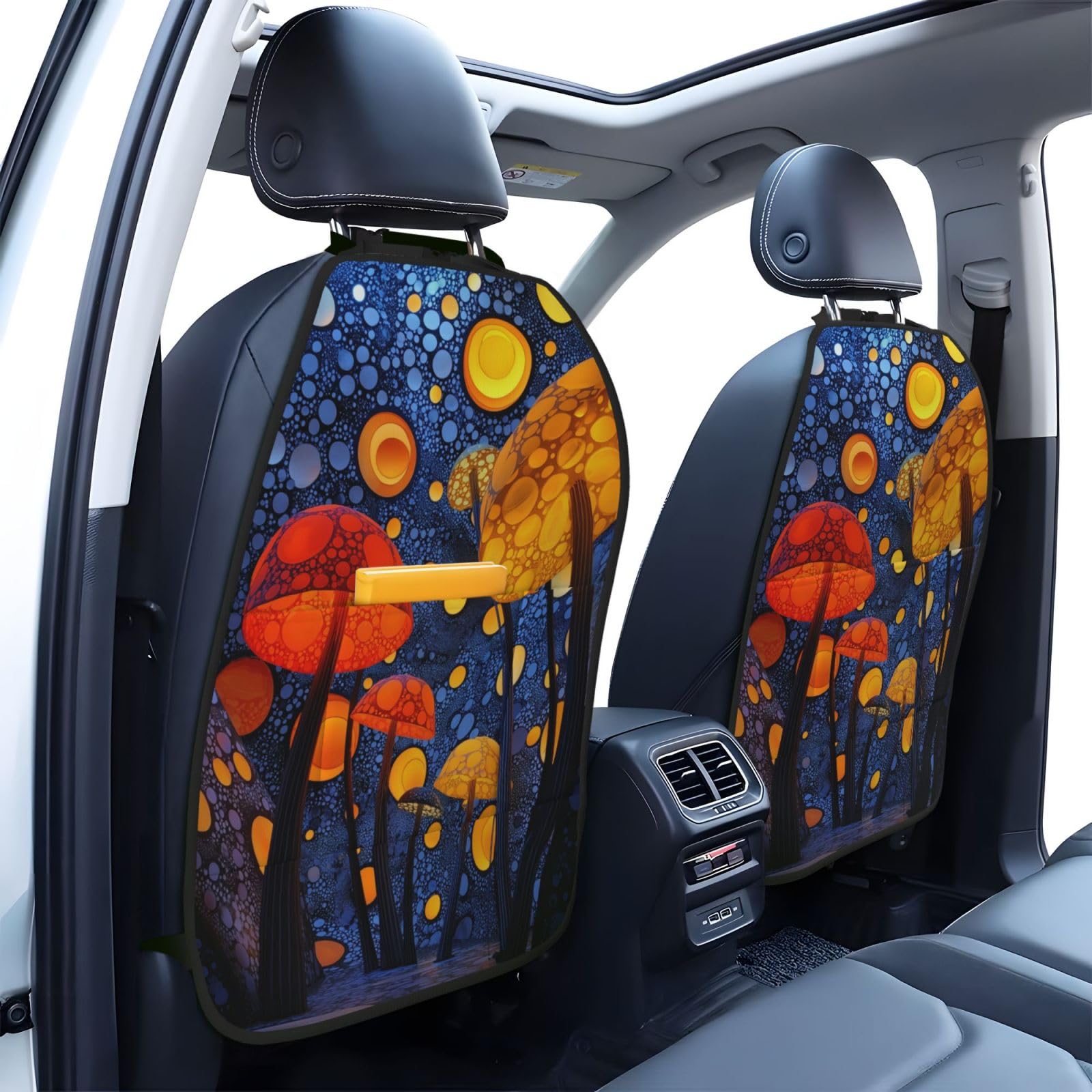 Fairy Colorful Garden Car Seat Back Kick Protectors,2 Pack Kick Mats with Storage Pockets for Vehicles to Protect from Dirt Mud Scratches