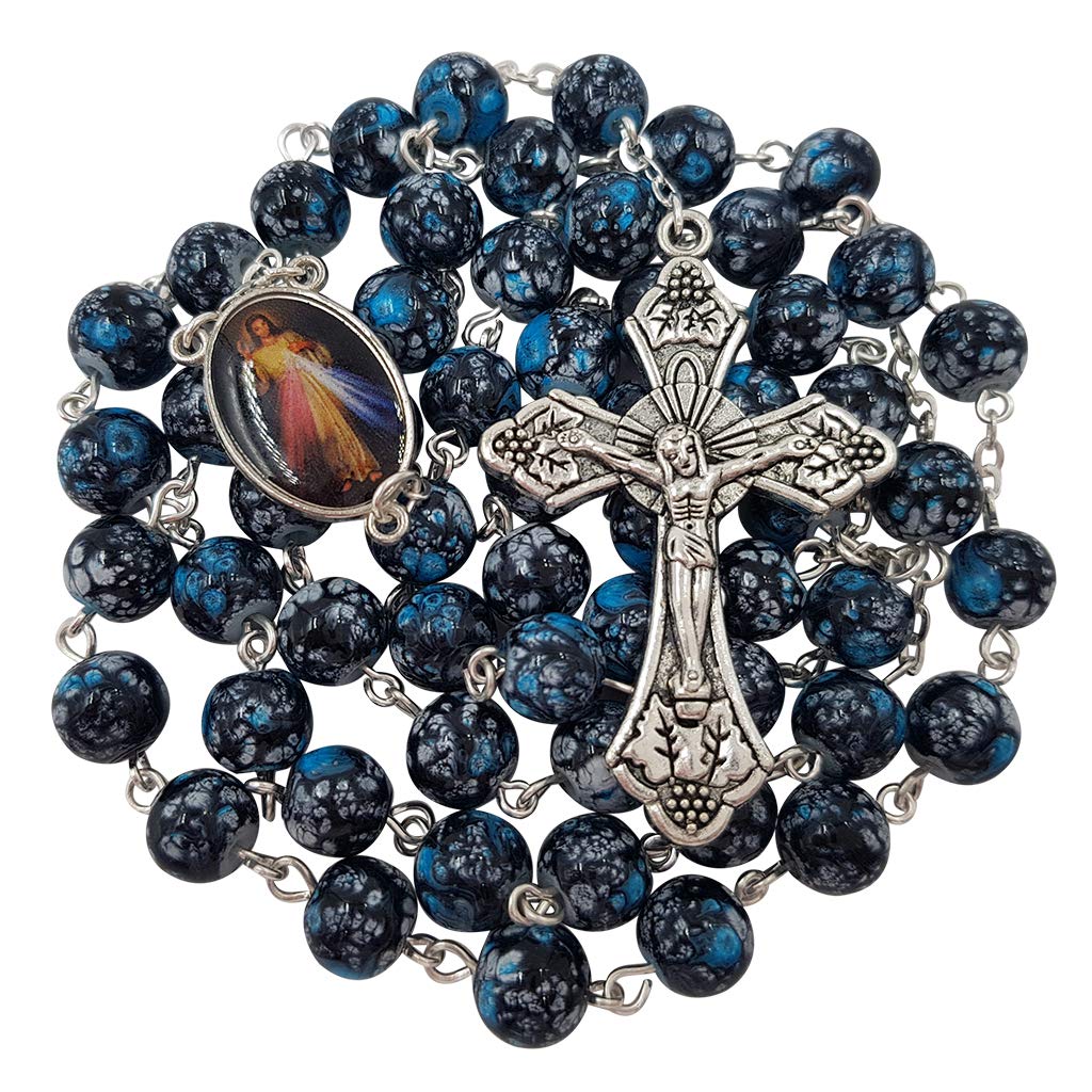 Sponsored Ad - Catholic Rosary Necklace Blue Glass Beads Divine Mercy Medal Jesus Cross Crucifix Religious Gift Box