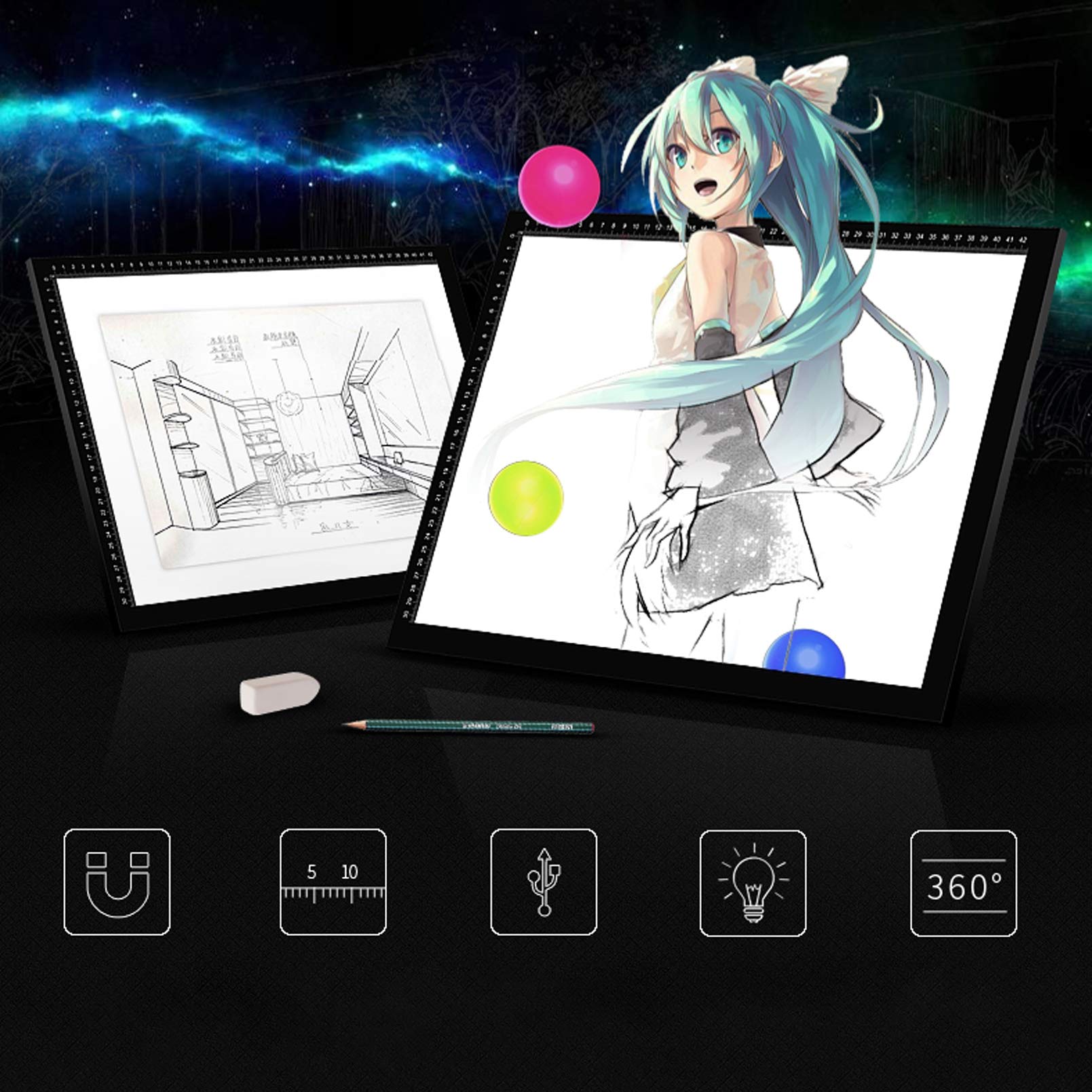 GASLIKE A1 LED Drawing Light Box Board, Ultra-Thin Stepless Dimmable Brightness Tracing Artist Light Pad,For Drawing, Streaming, Sketching, Animation, Calligraphy Light Box Light Pad,A1