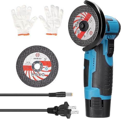 Weytoll Mini amoladora angular, herramienta de molienda eléctrica de 19500 rpm, mini cortador de mano, con 1 batería de 12 V 3900 mAh y 2 discos